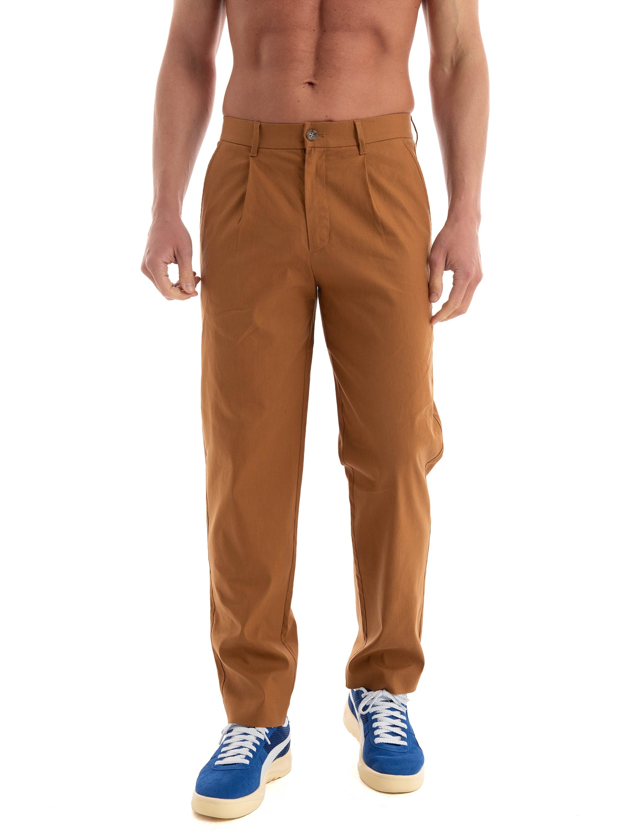 Calvin Klein Linen Lyocell Stretch Tapered Pants - Camel