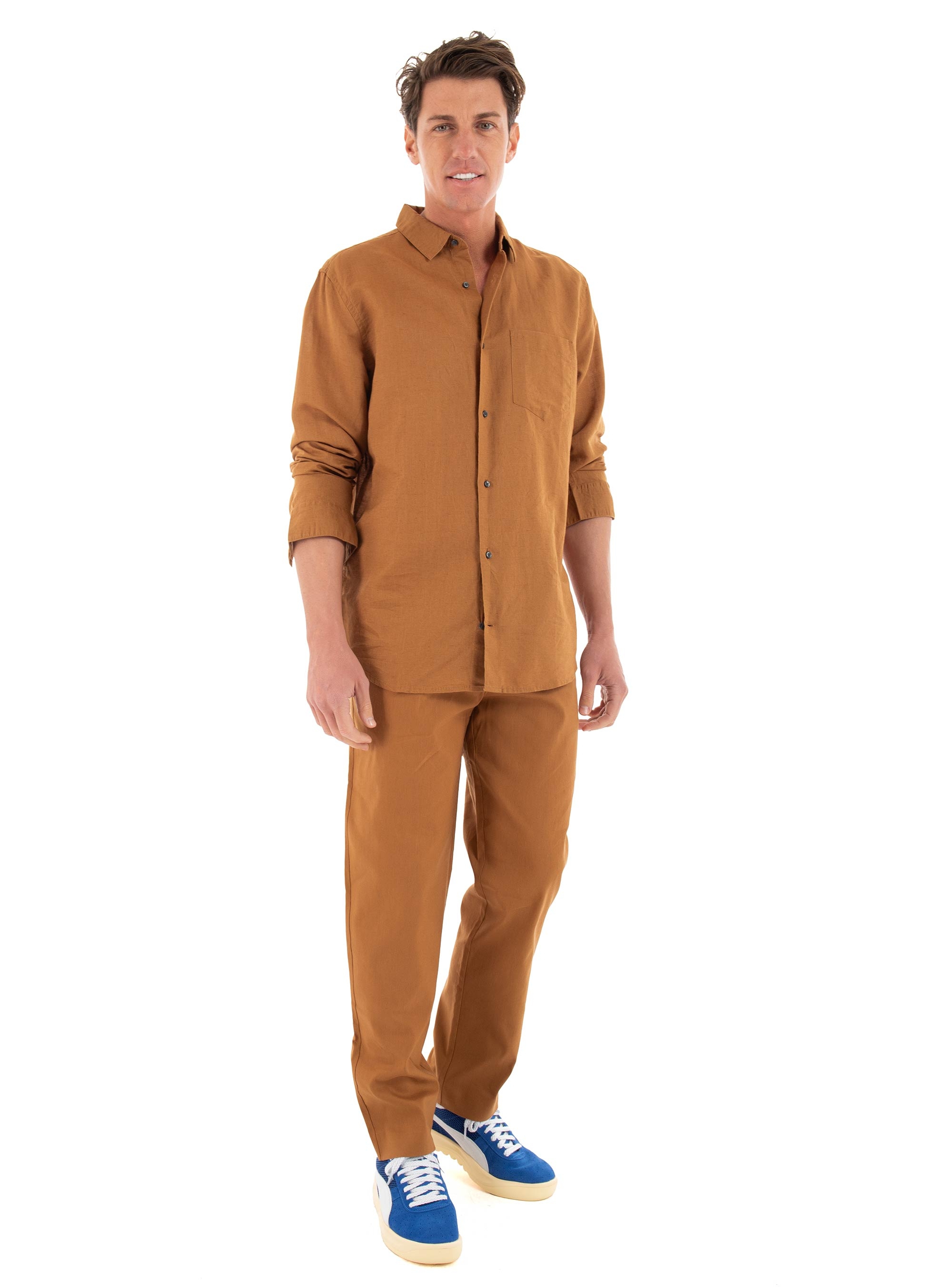 Calvin Klein Linen Lyocell Stretch Tapered Pants - Camel