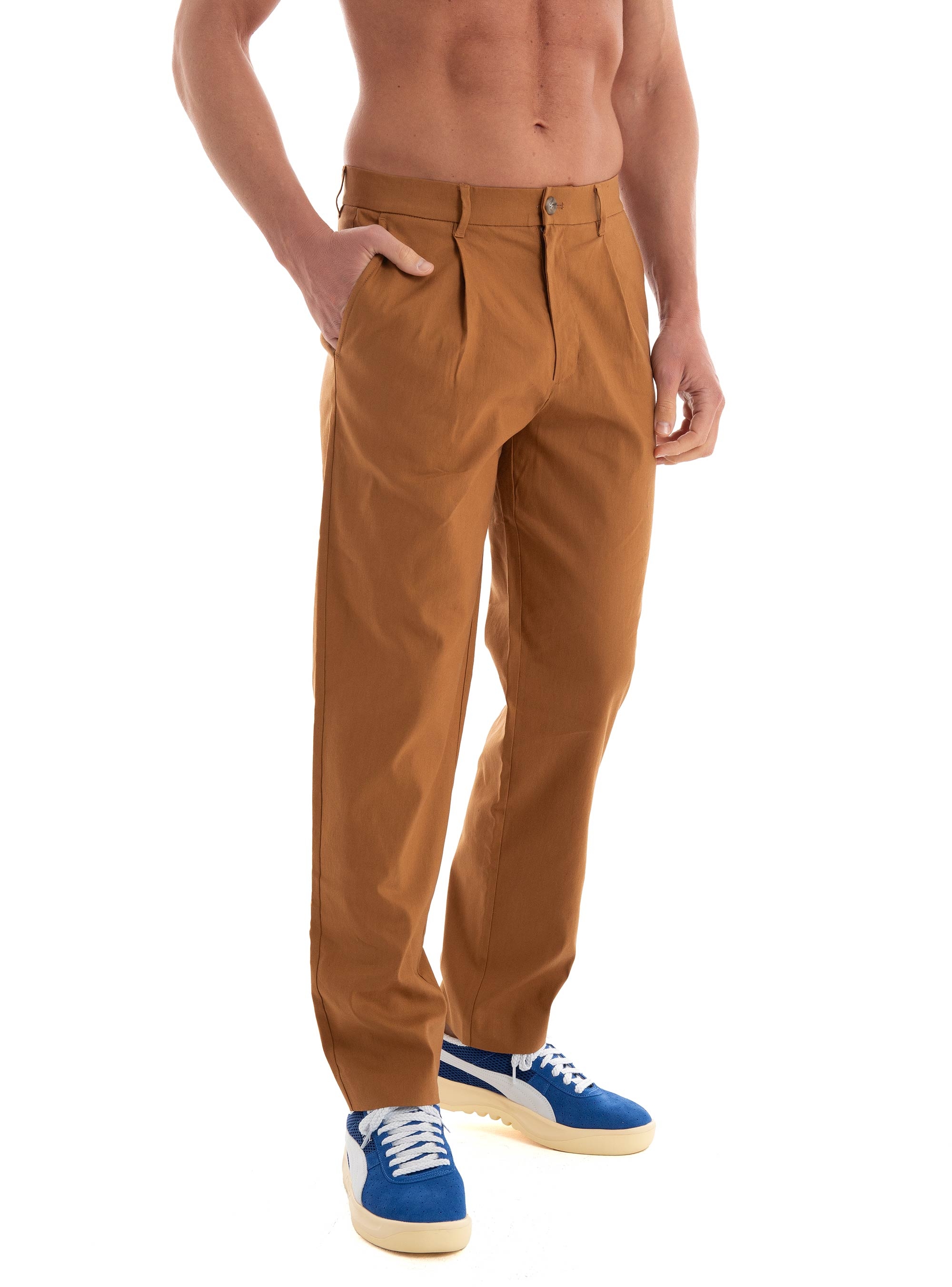 Calvin Klein Linen Lyocell Stretch Tapered Pants - Camel
