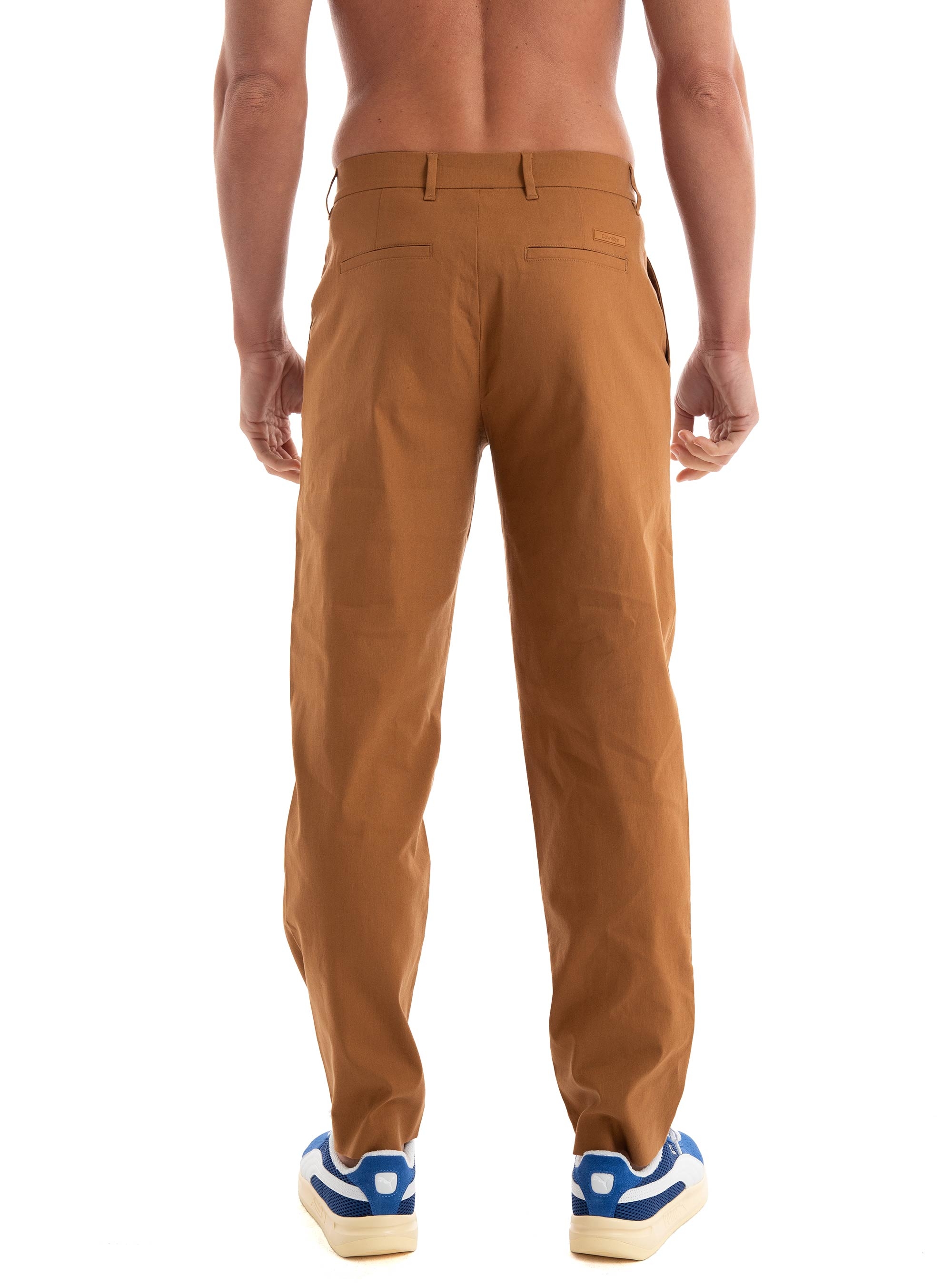 Calvin Klein Linen Lyocell Stretch Tapered Pants - Camel