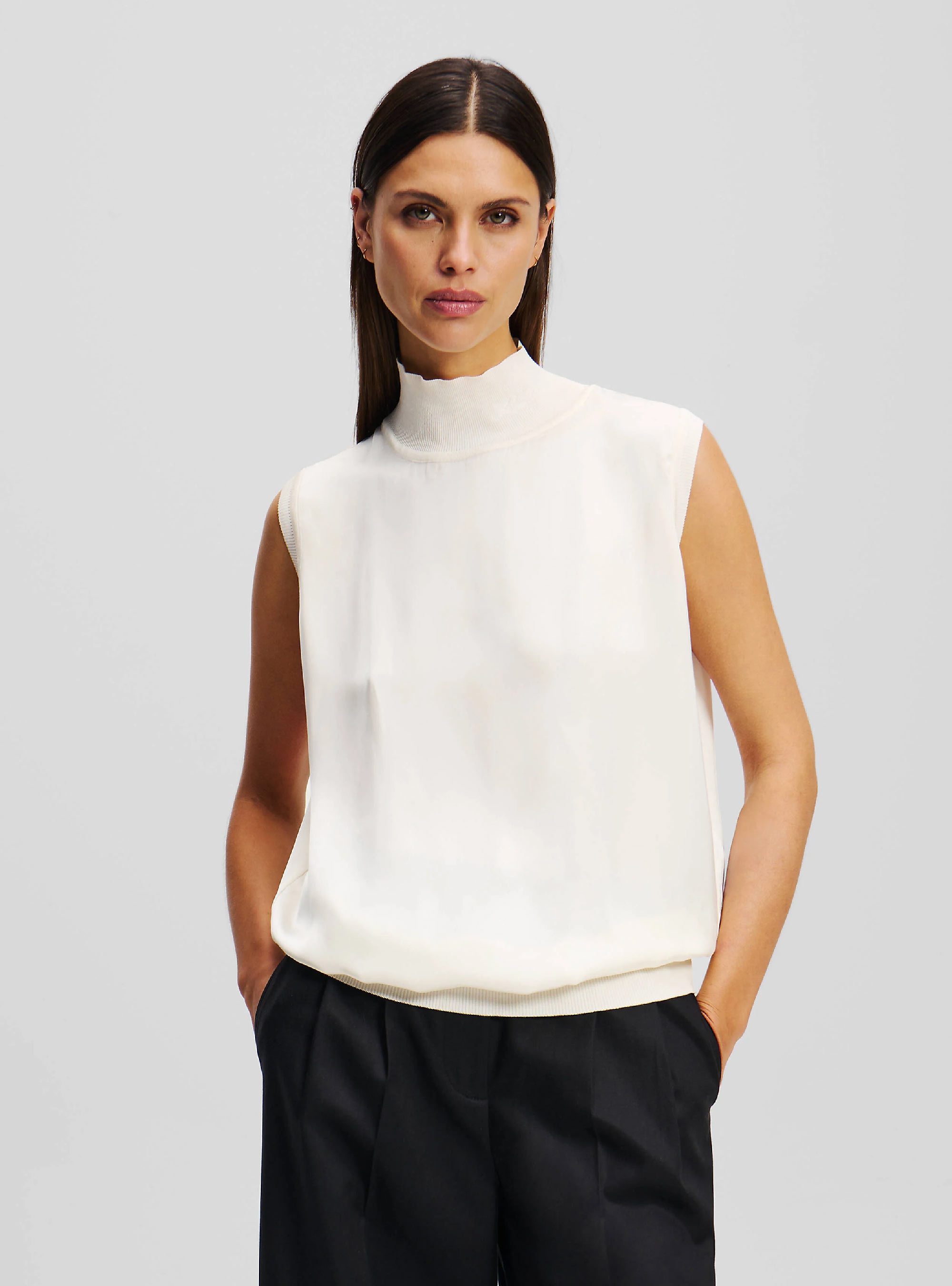 Karl Lagerfeld Sleeveless Satin Top - Cream