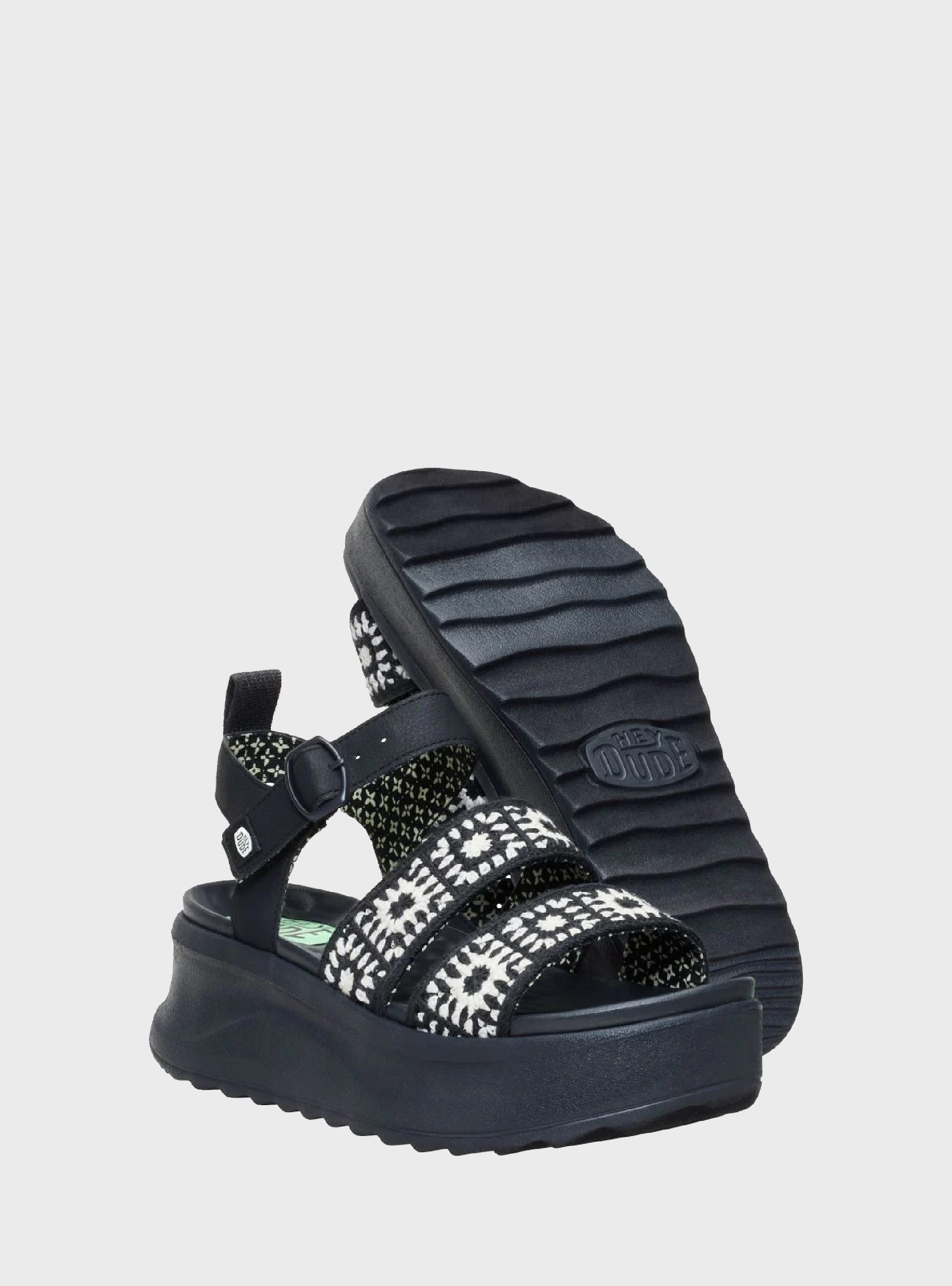 Hey Dude Delray Buckle Cottage Crochet Sandals - Black