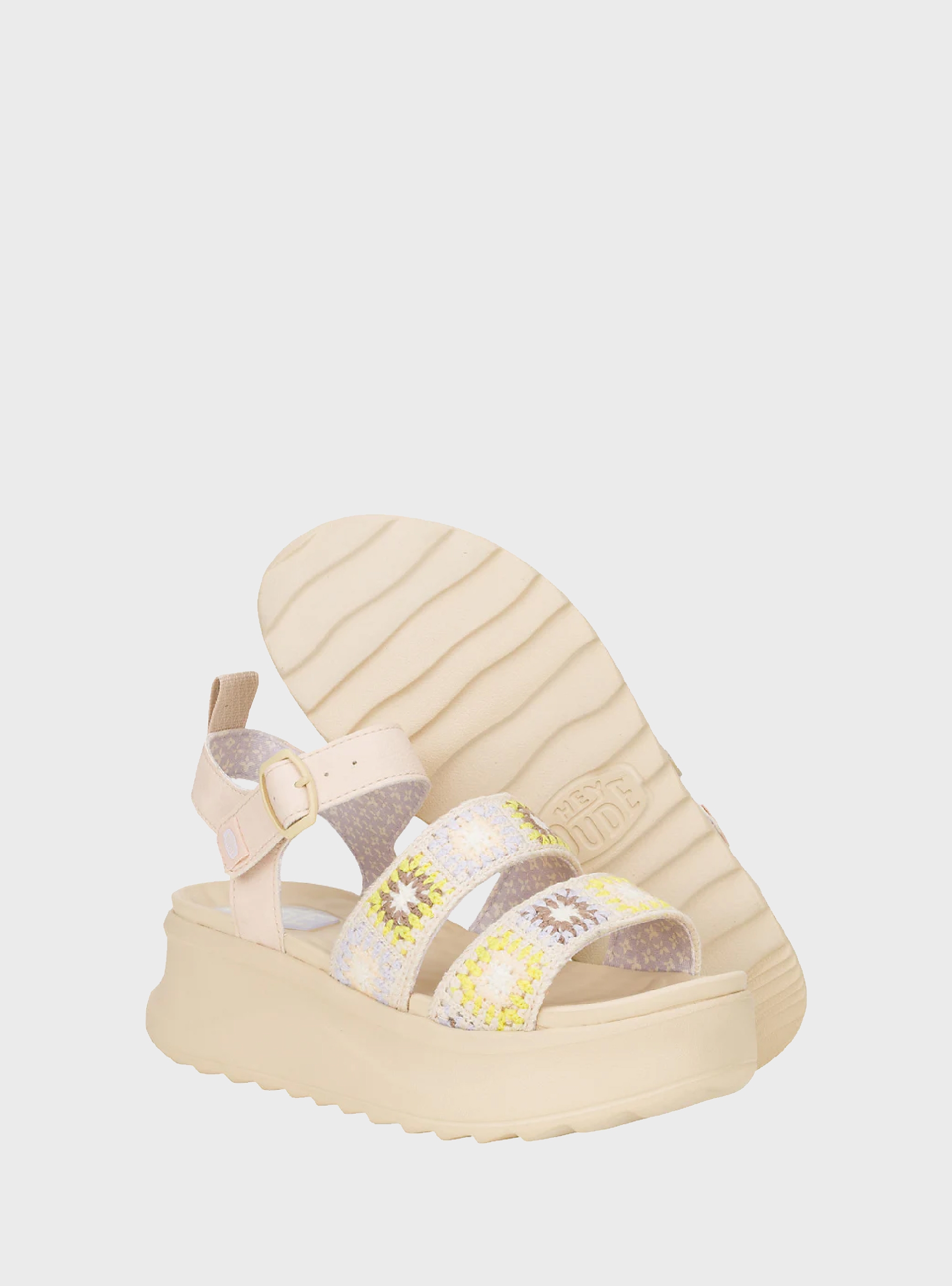 Hey Dude Delray Buckle Cottage Crochet Sandals - Ecru