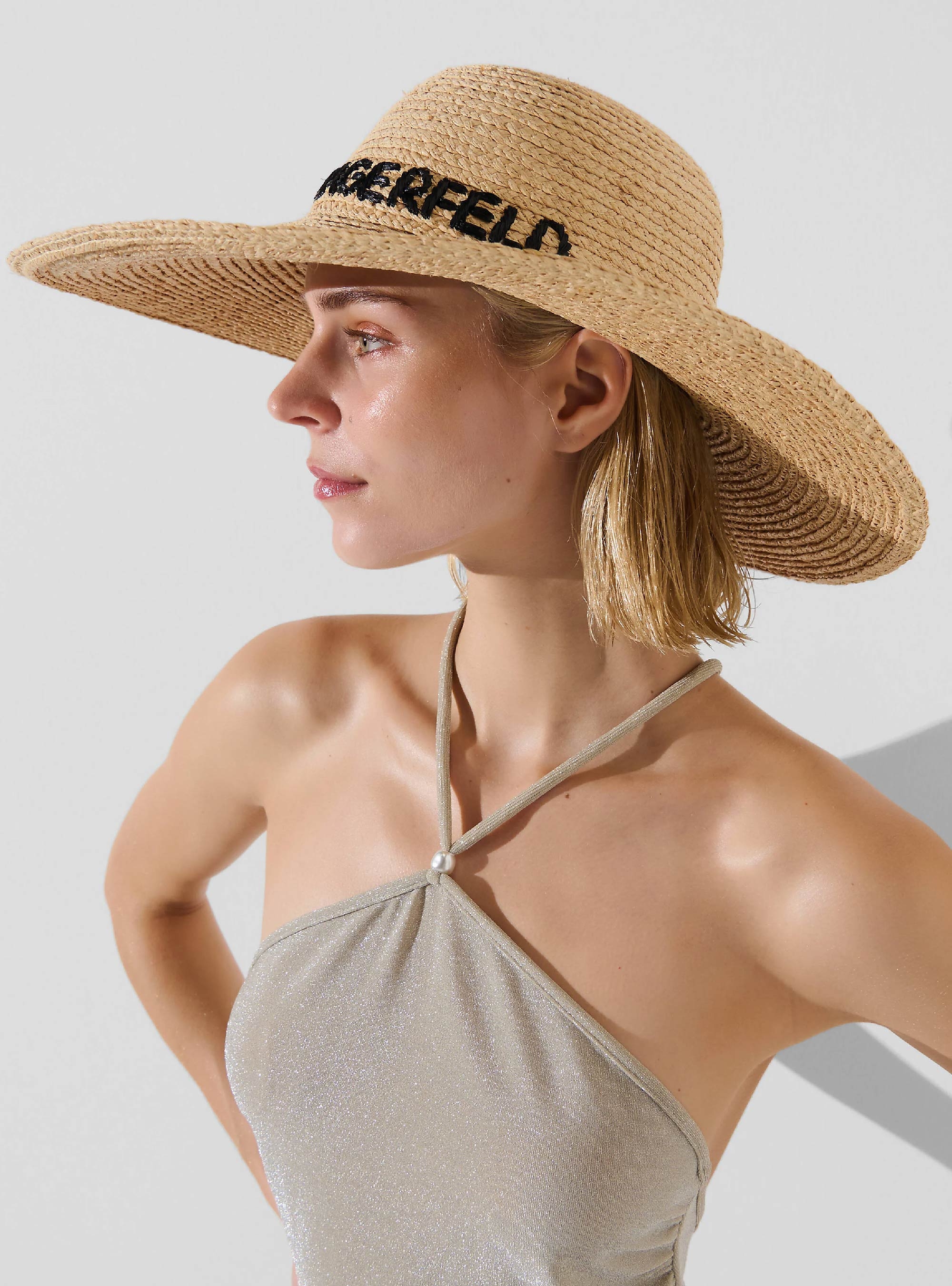 Karl Lagerfeld K/Essential Raffia Sunhat - Natural