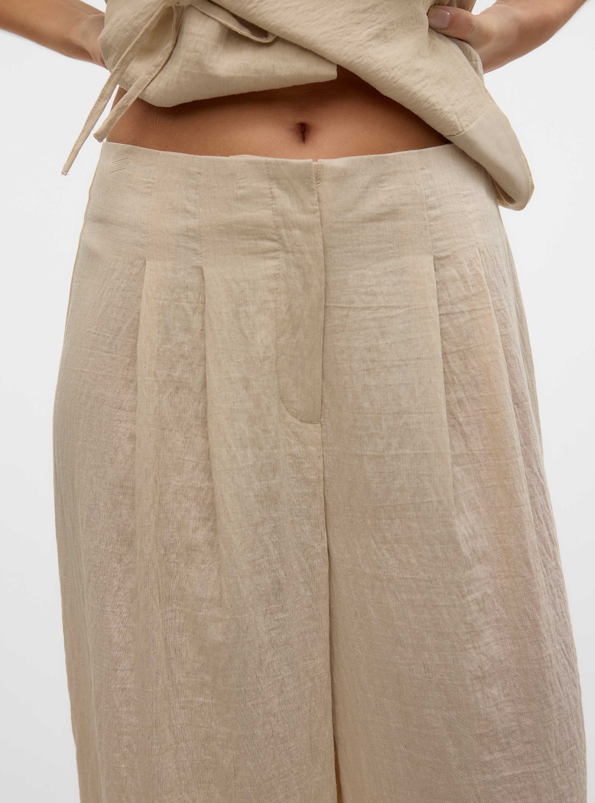 VERO MODA FEA MID WAIST PALAZZO PANTS - Light Beige