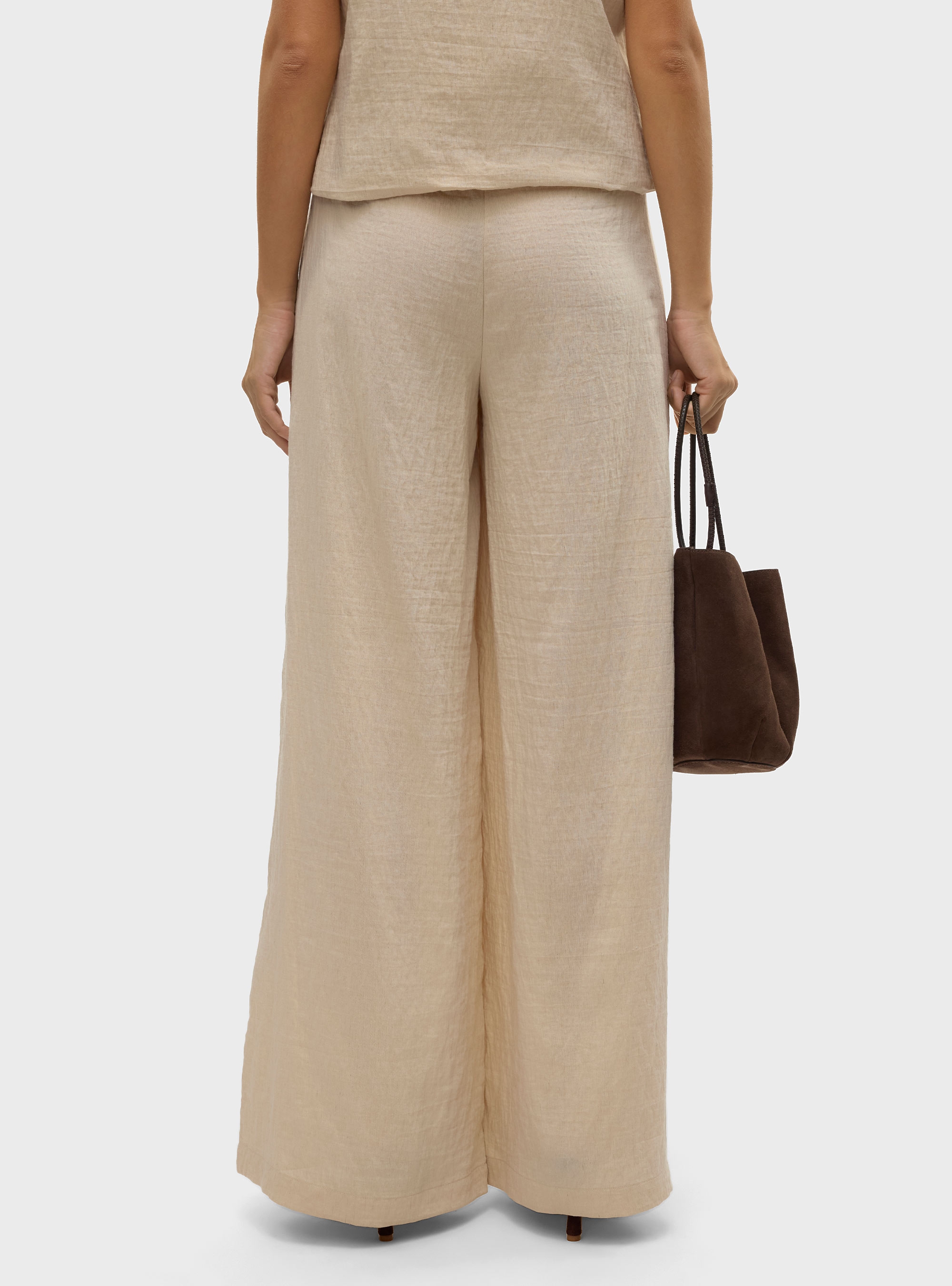 VERO MODA FEA MID WAIST PALAZZO PANTS - Light Beige