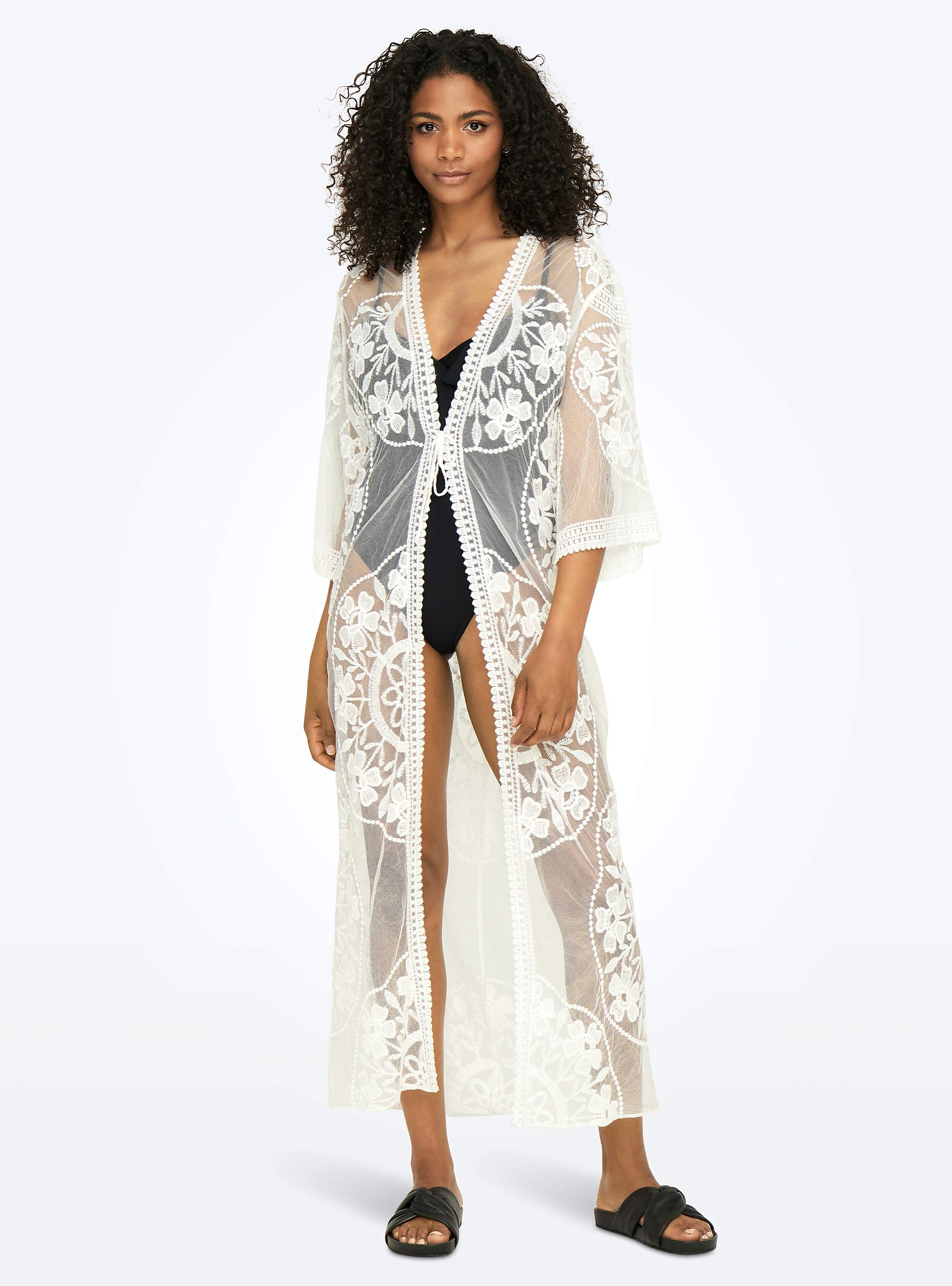 Only Carla Embroidery Lace Beach Kimono - White