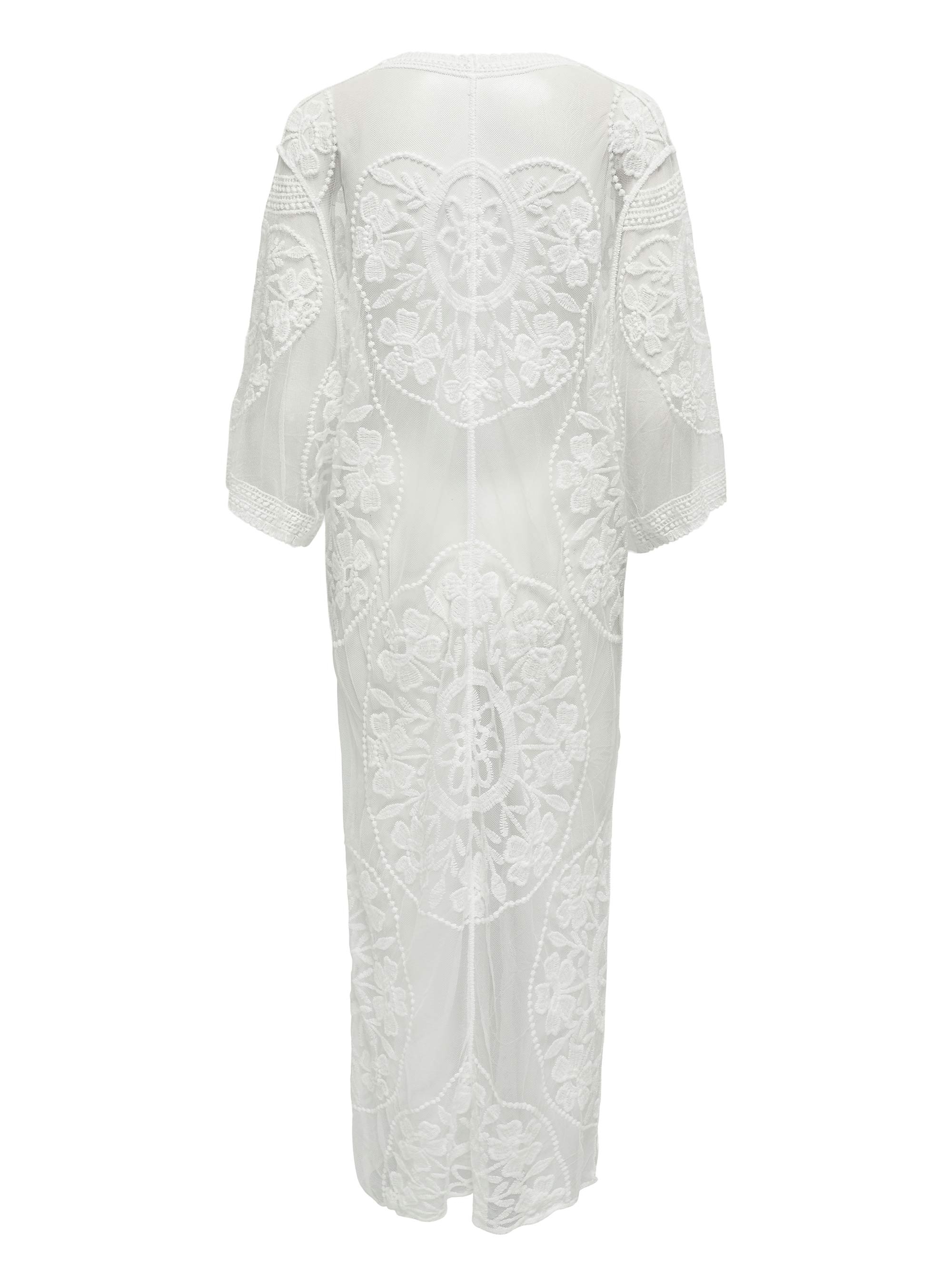 Only Carla Embroidery Lace Beach Kimono - White