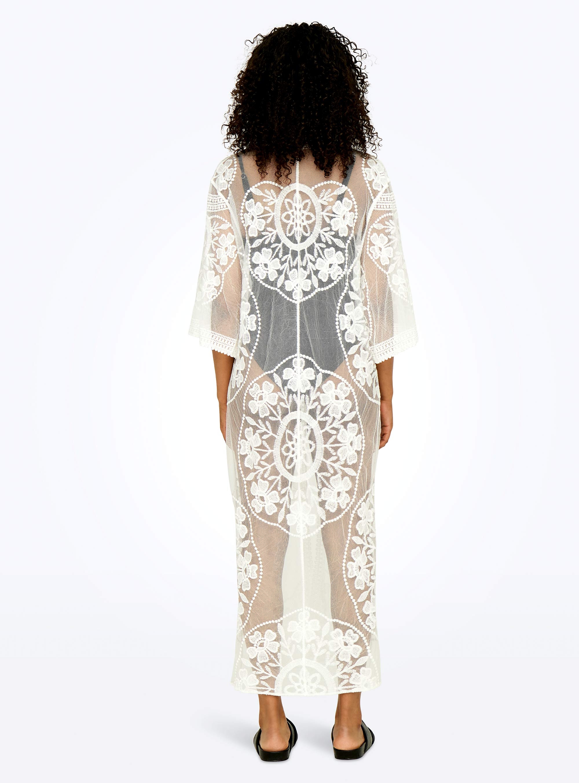 Only Carla Embroidery Lace Beach Kimono - White