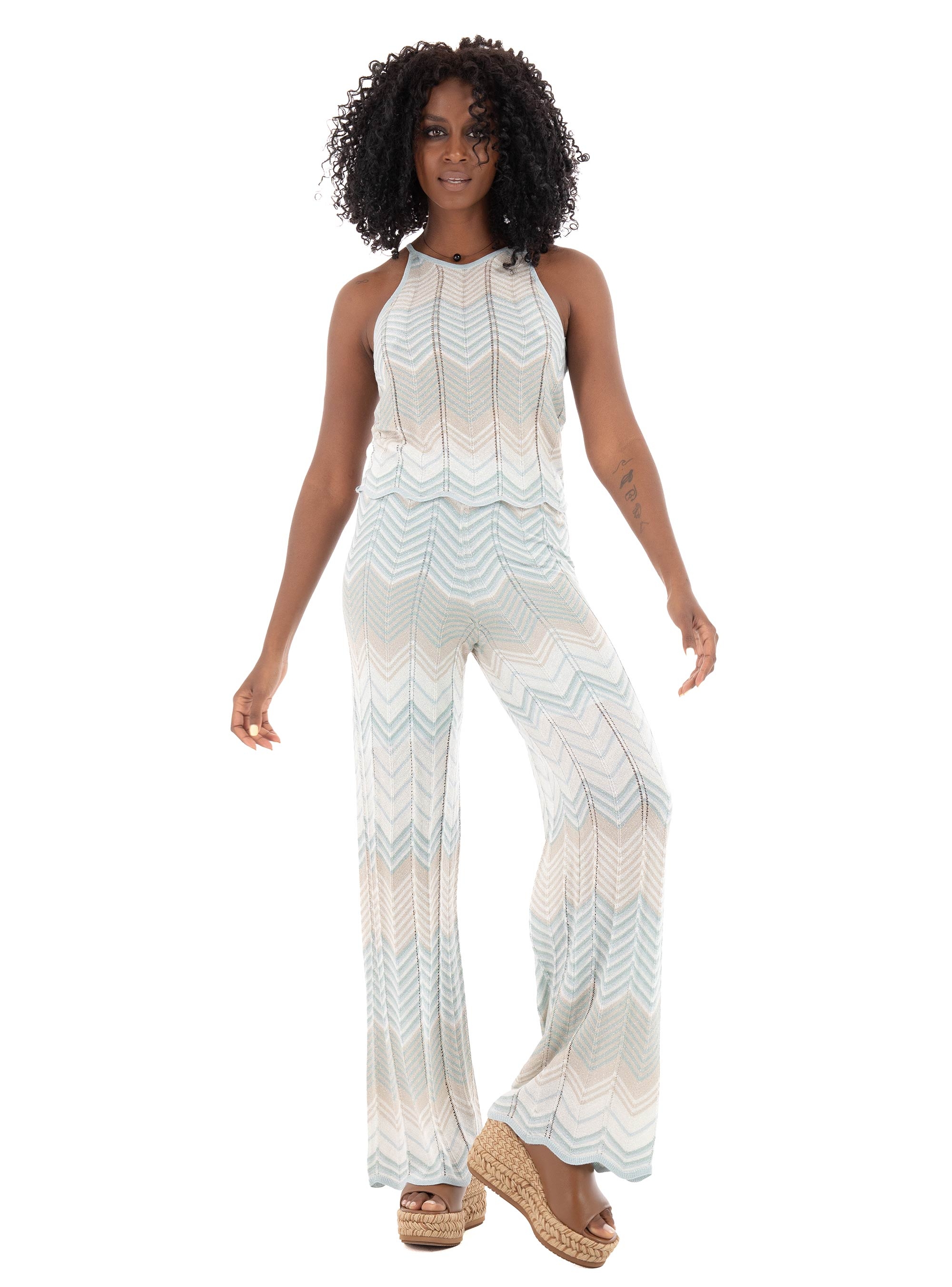 Only Alvira Mid Waist Glitter Pants - Light Blue