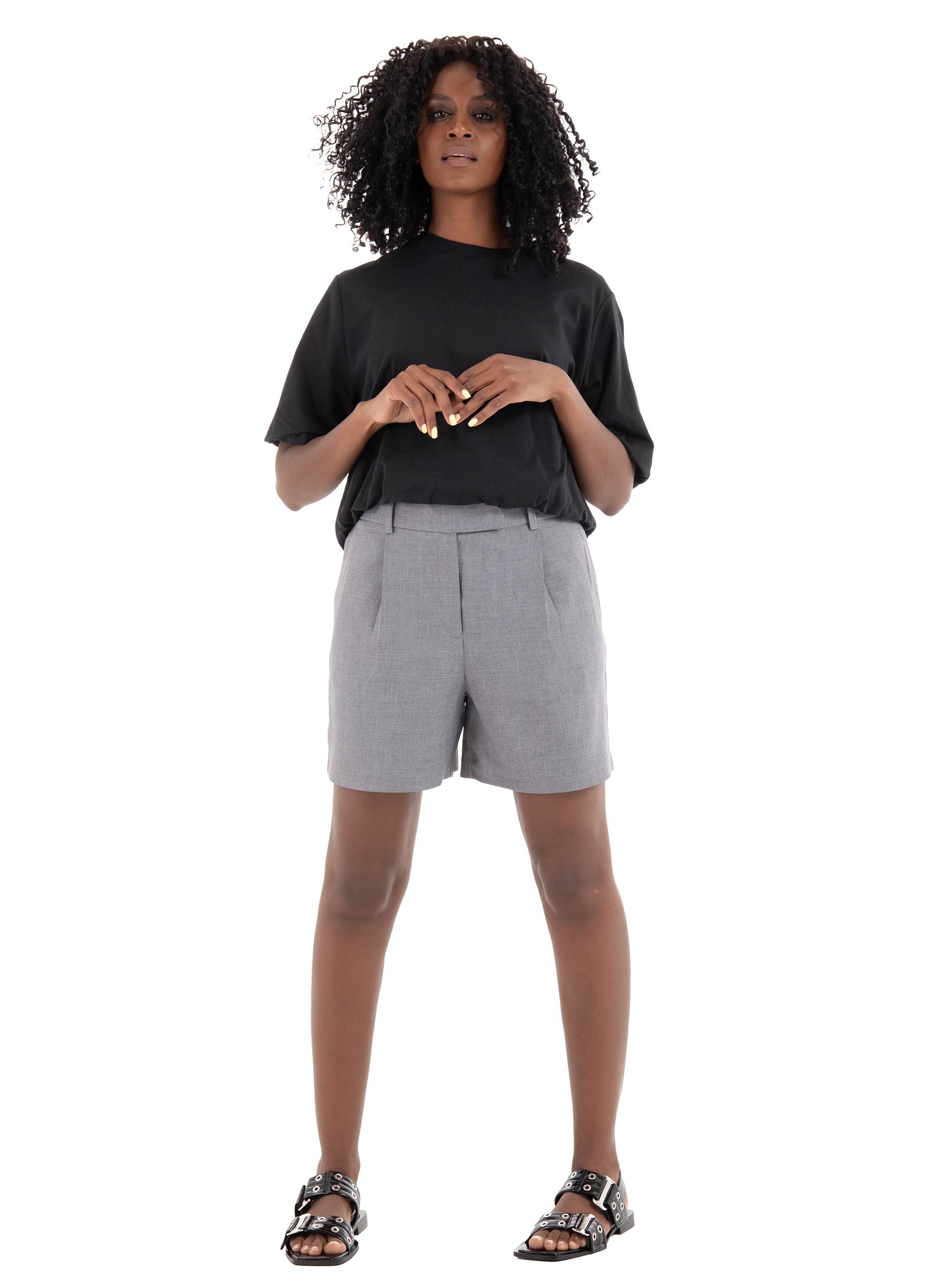 Only Linda High Waist Shorts - Medium Grey Melange