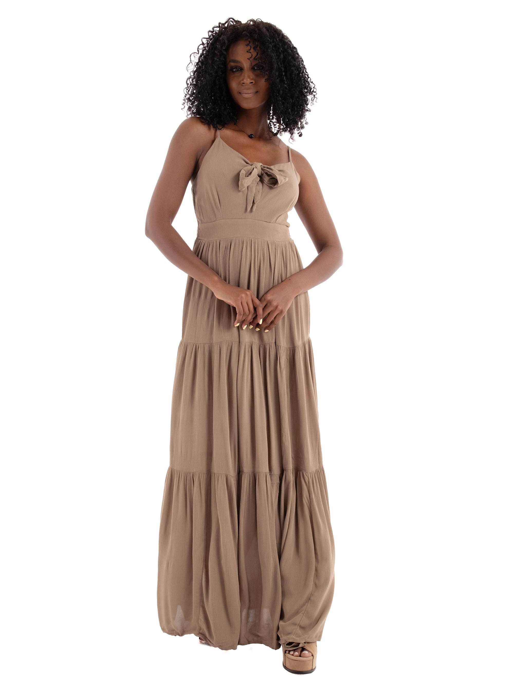 Only Chiara Knot Long Dress - Light Brown