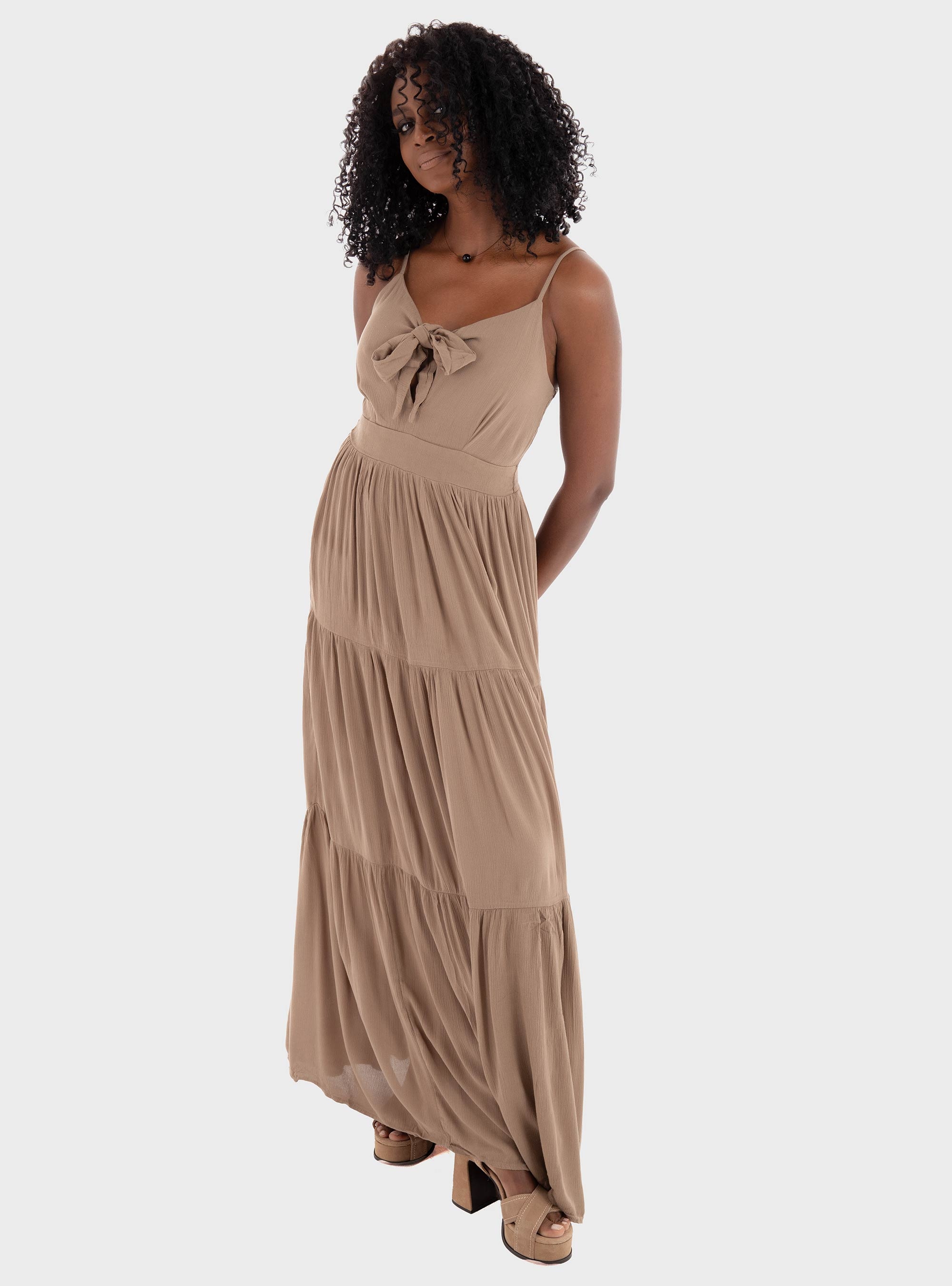 Only Chiara Knot Long Dress - Light Brown