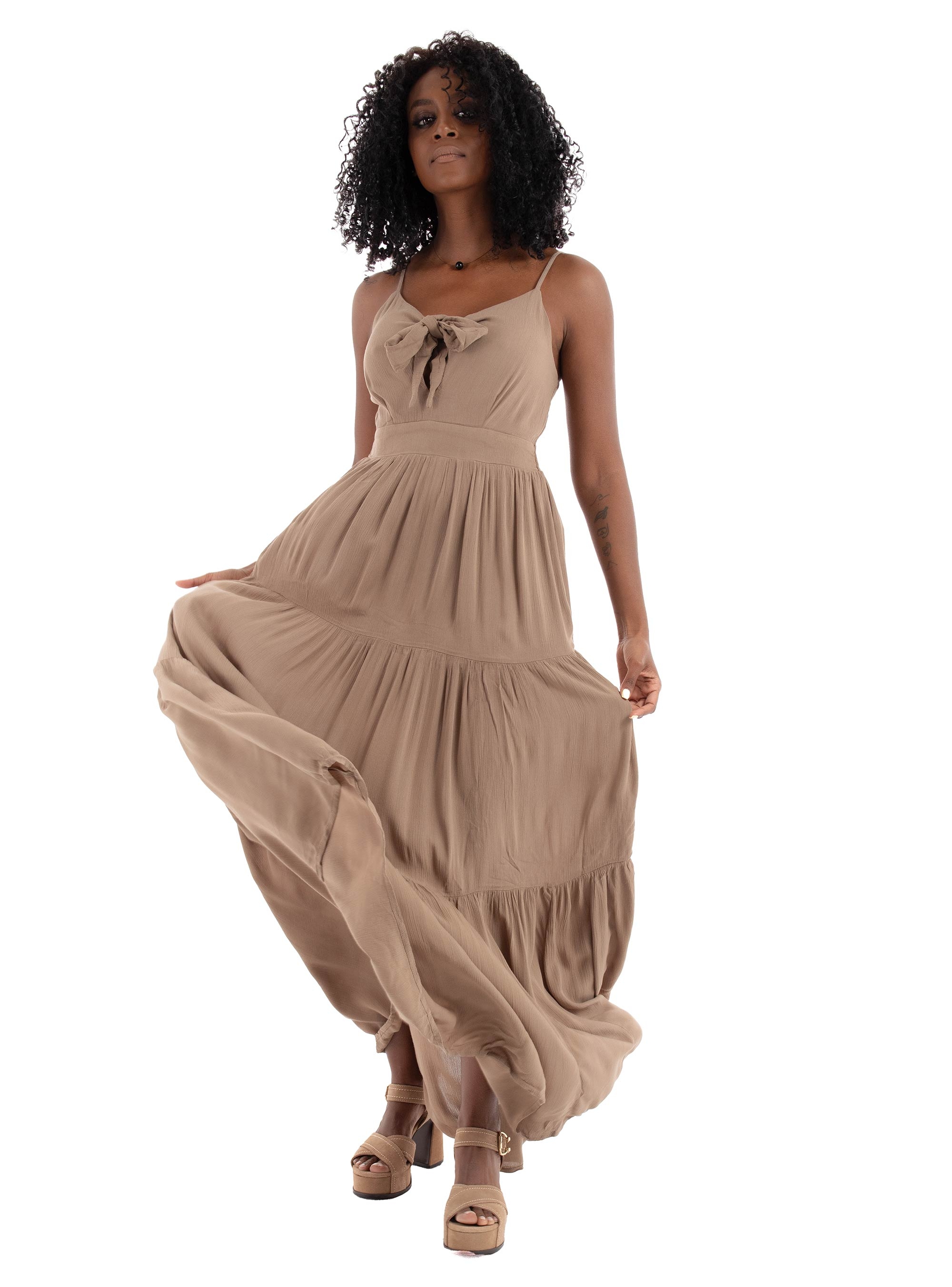 Only Chiara Knot Long Dress - Light Brown