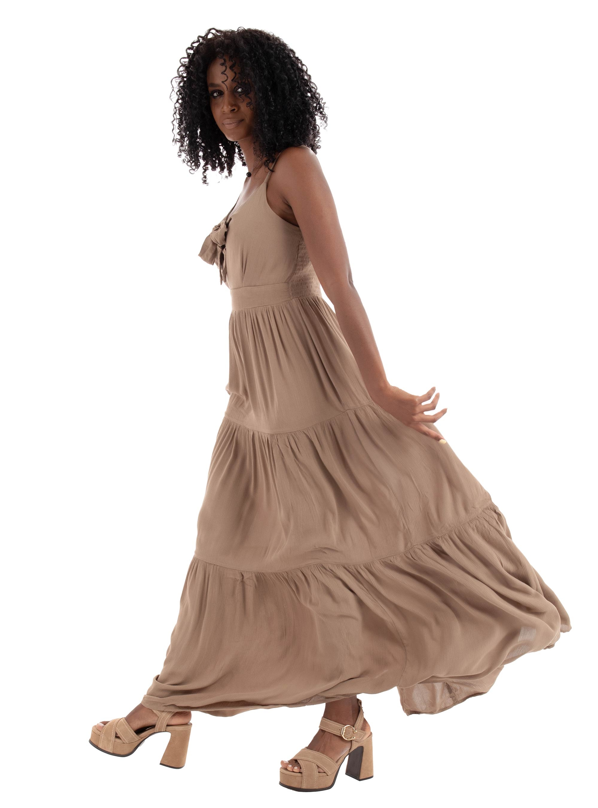 Only Chiara Knot Long Dress - Light Brown