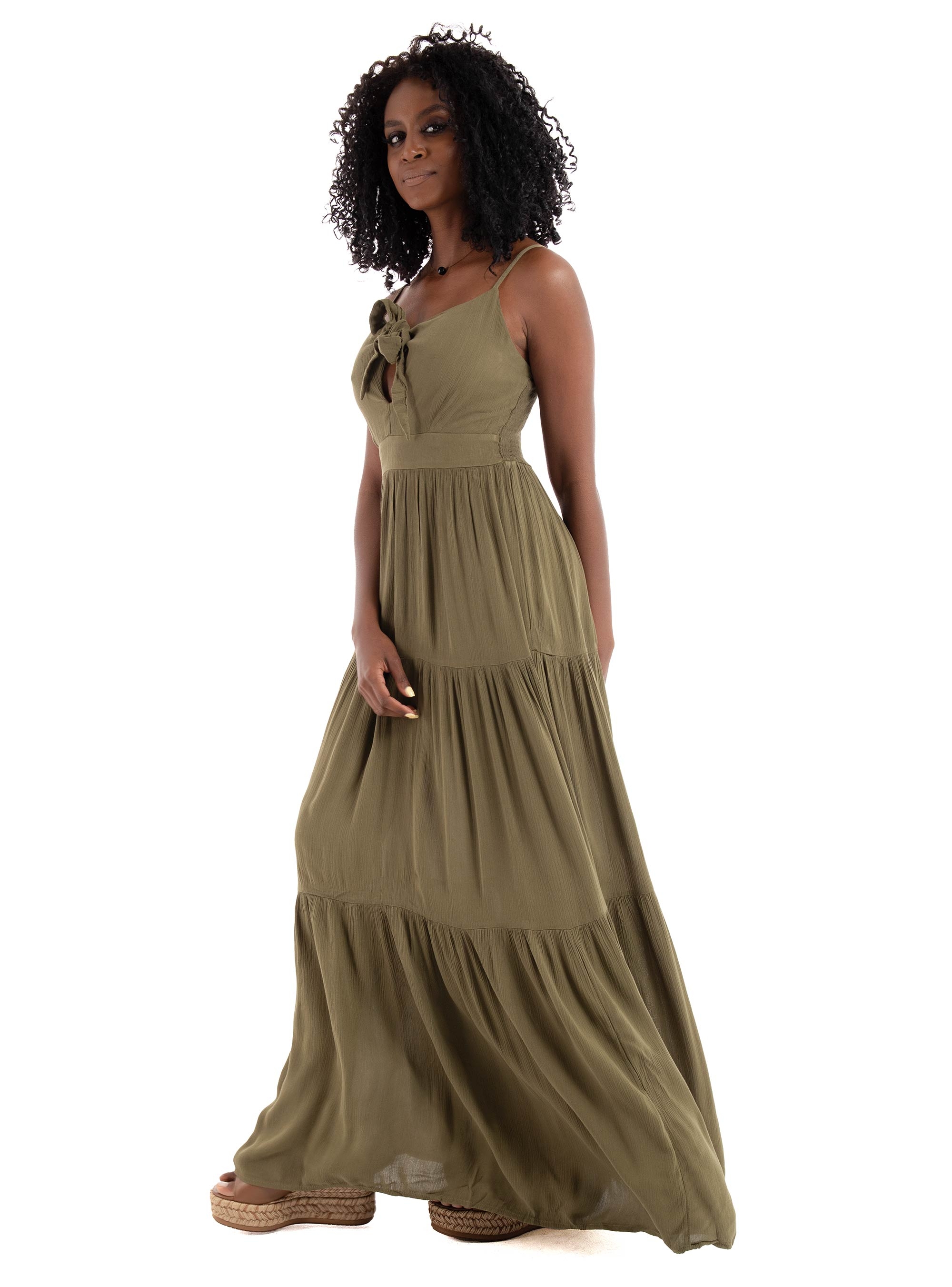 Only Chiara Knot Long Dress - Olive 