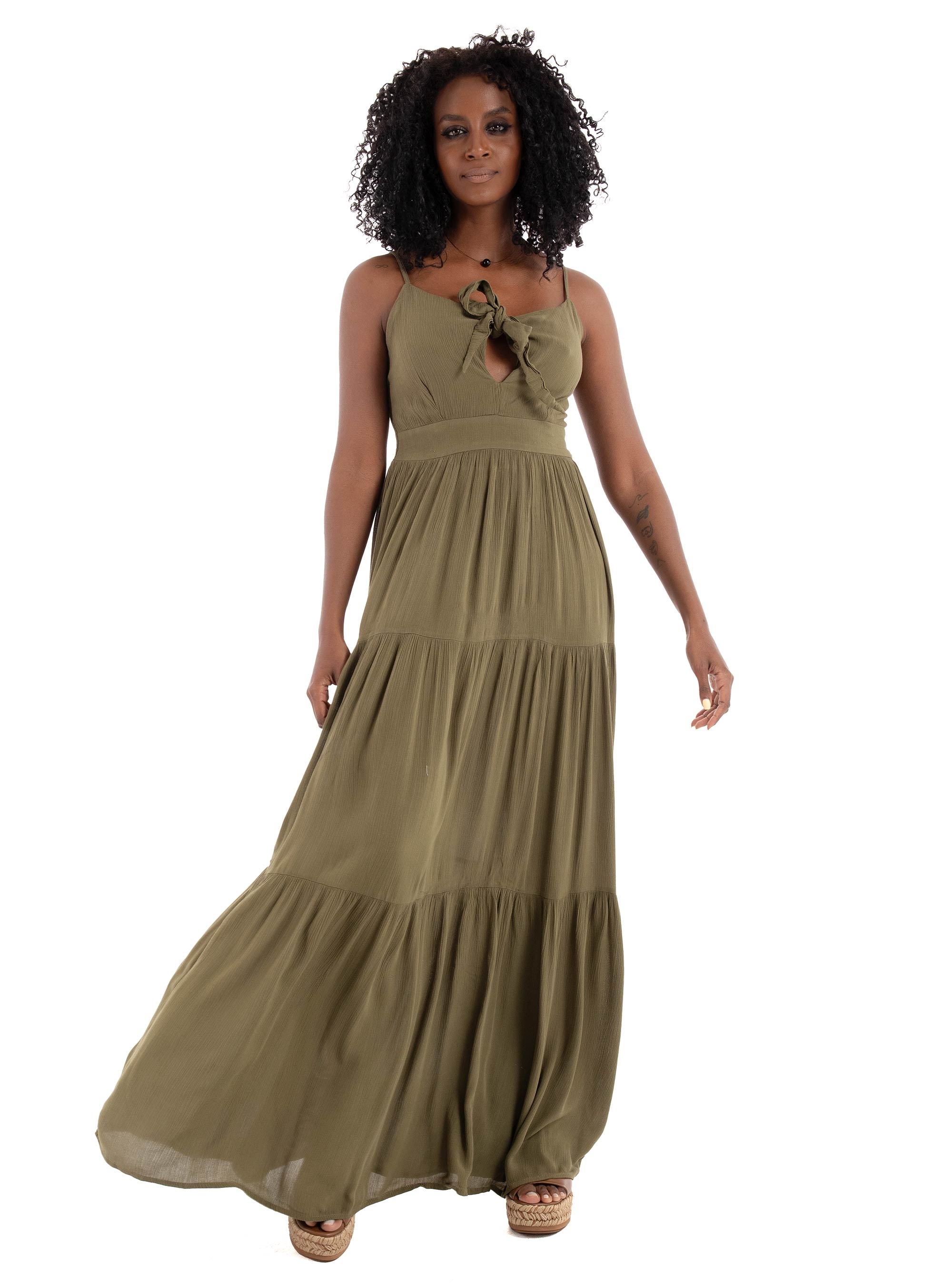 Only Chiara Knot Long Dress - Olive 