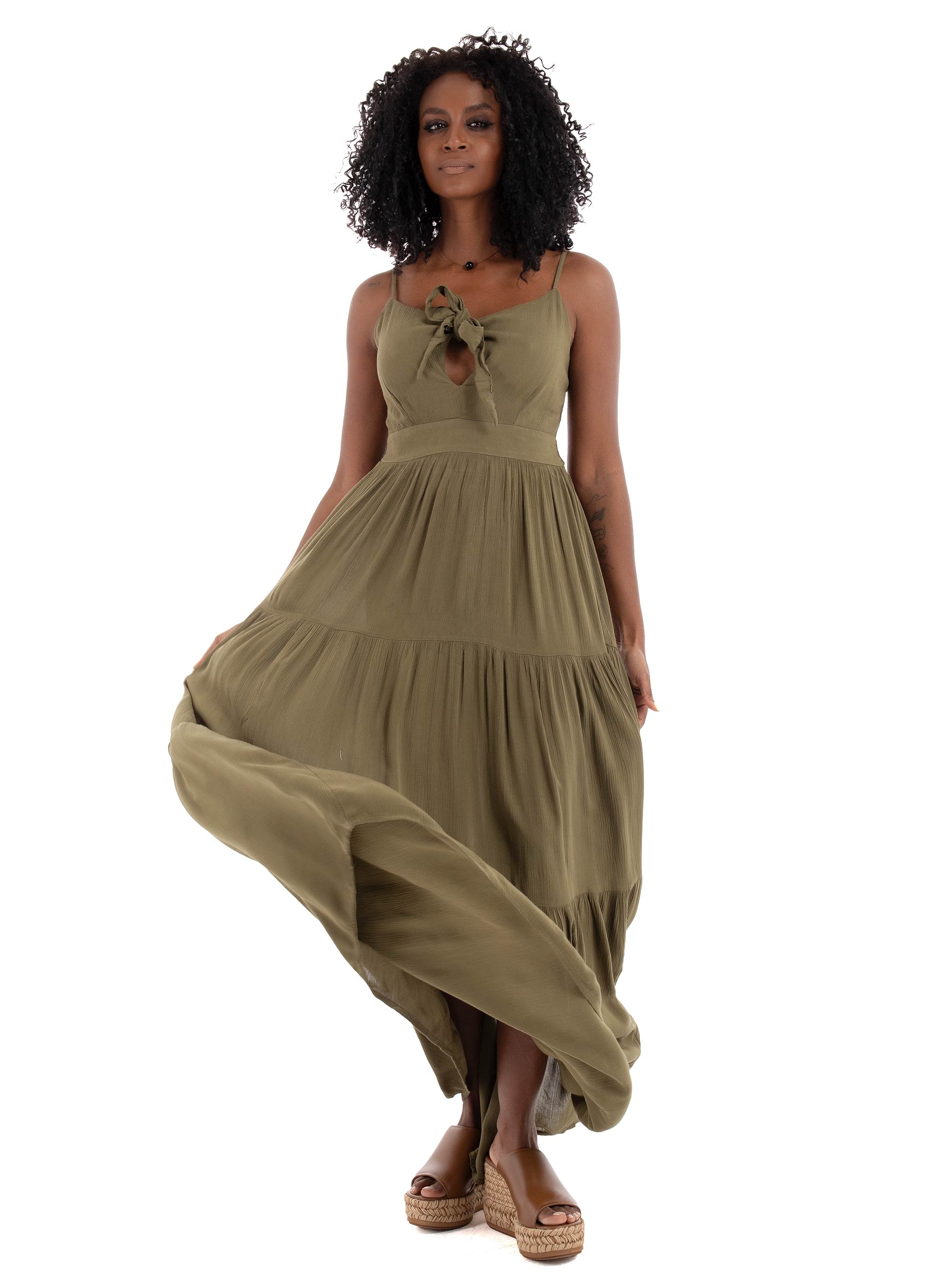 Only Chiara Knot Long Dress - Olive 