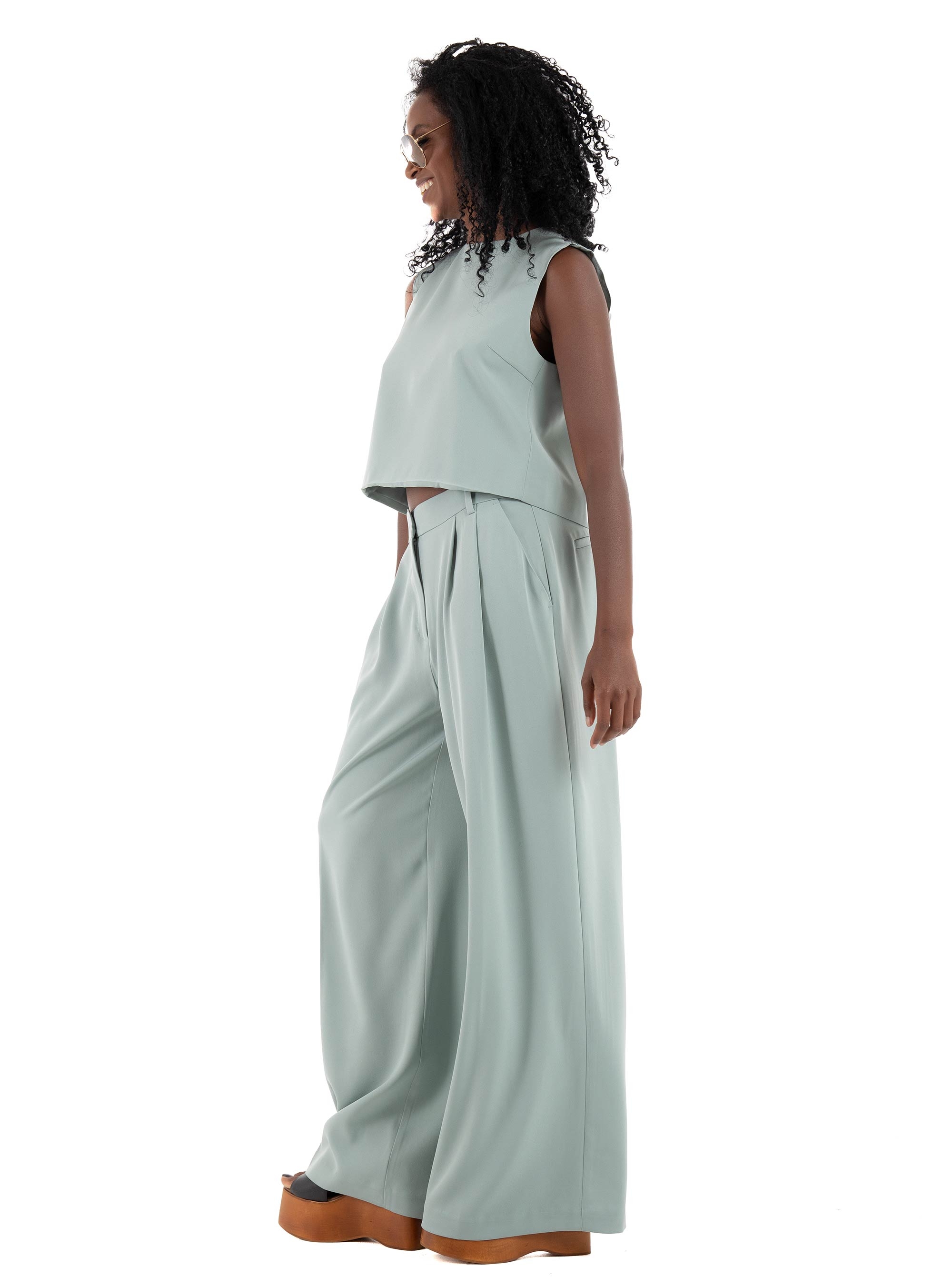 Only Marie Mid Waist Wide Pants - Light Aquamarine