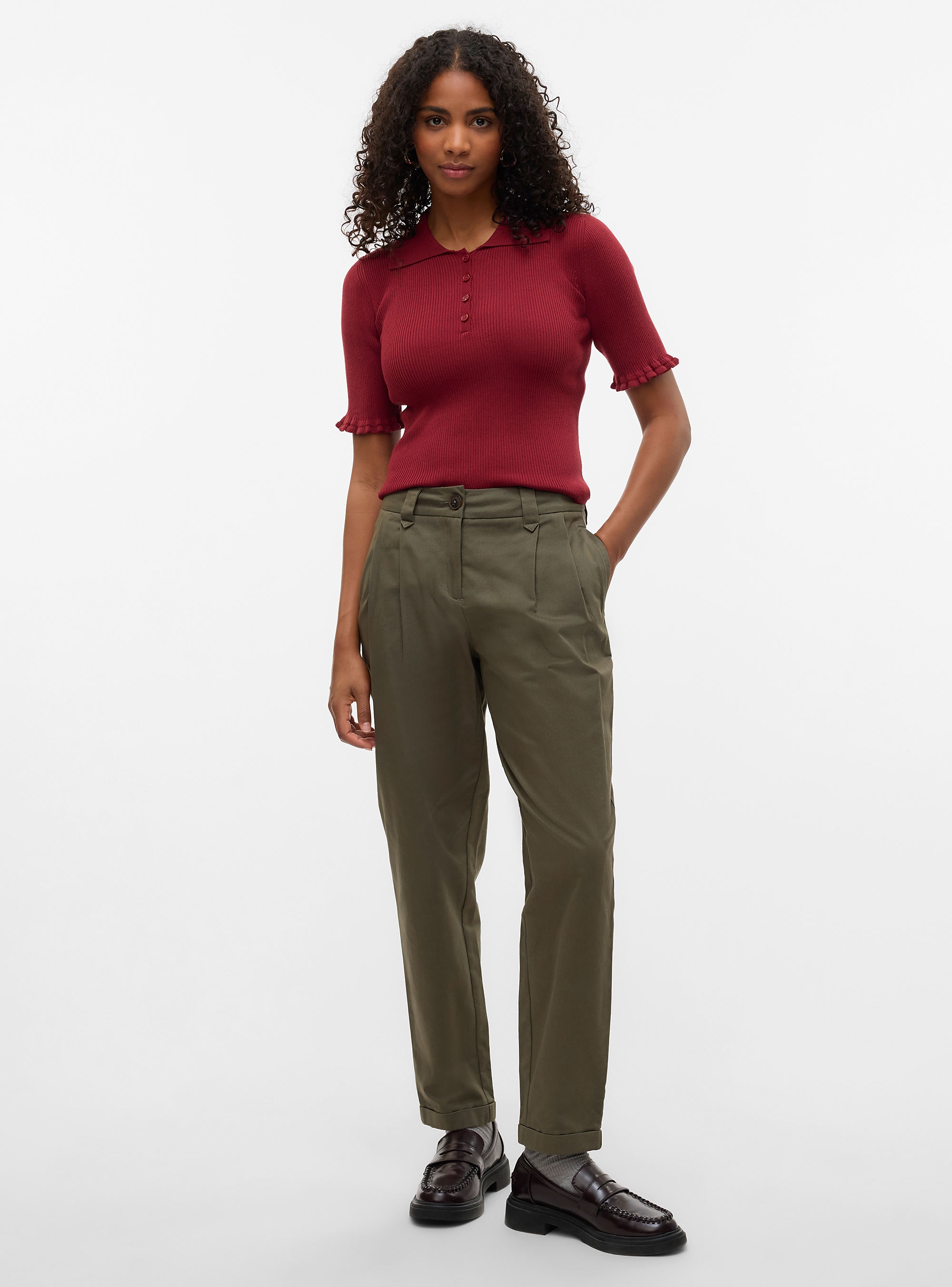 Vero Moda Chira Mid Waist Barrel Pants - Olive 