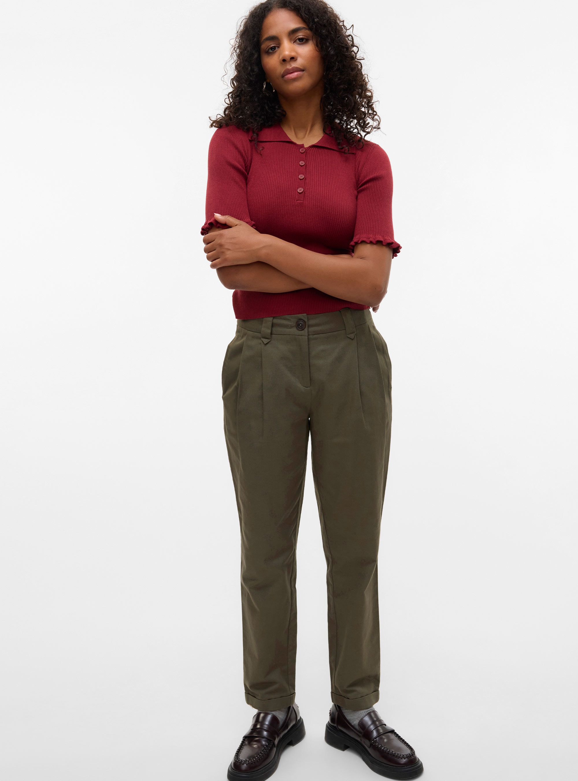 Vero Moda Chira Mid Waist Barrel Pants - Olive 