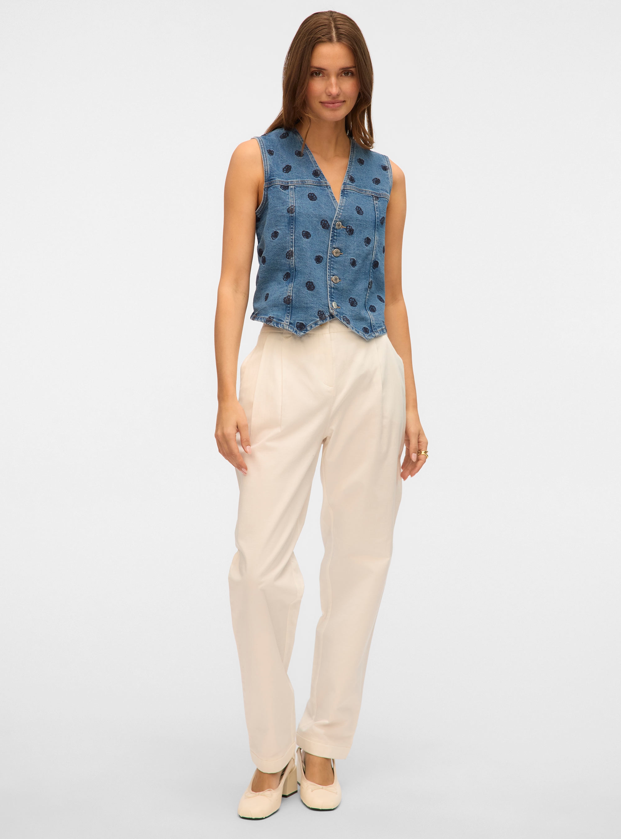 Vero Moda Chira Mid Waist Barrel Pants - White