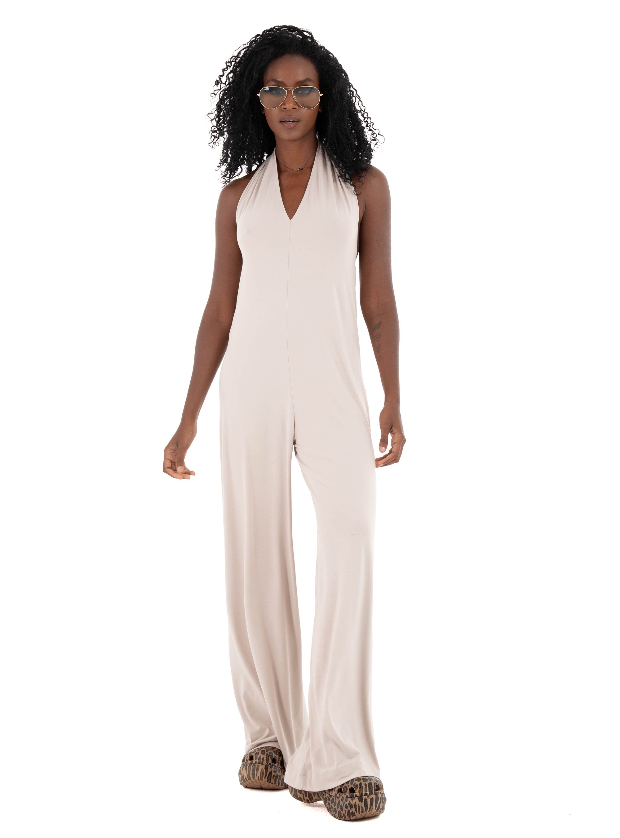 Four Minds Open Back Jumpsuit - Light Beige