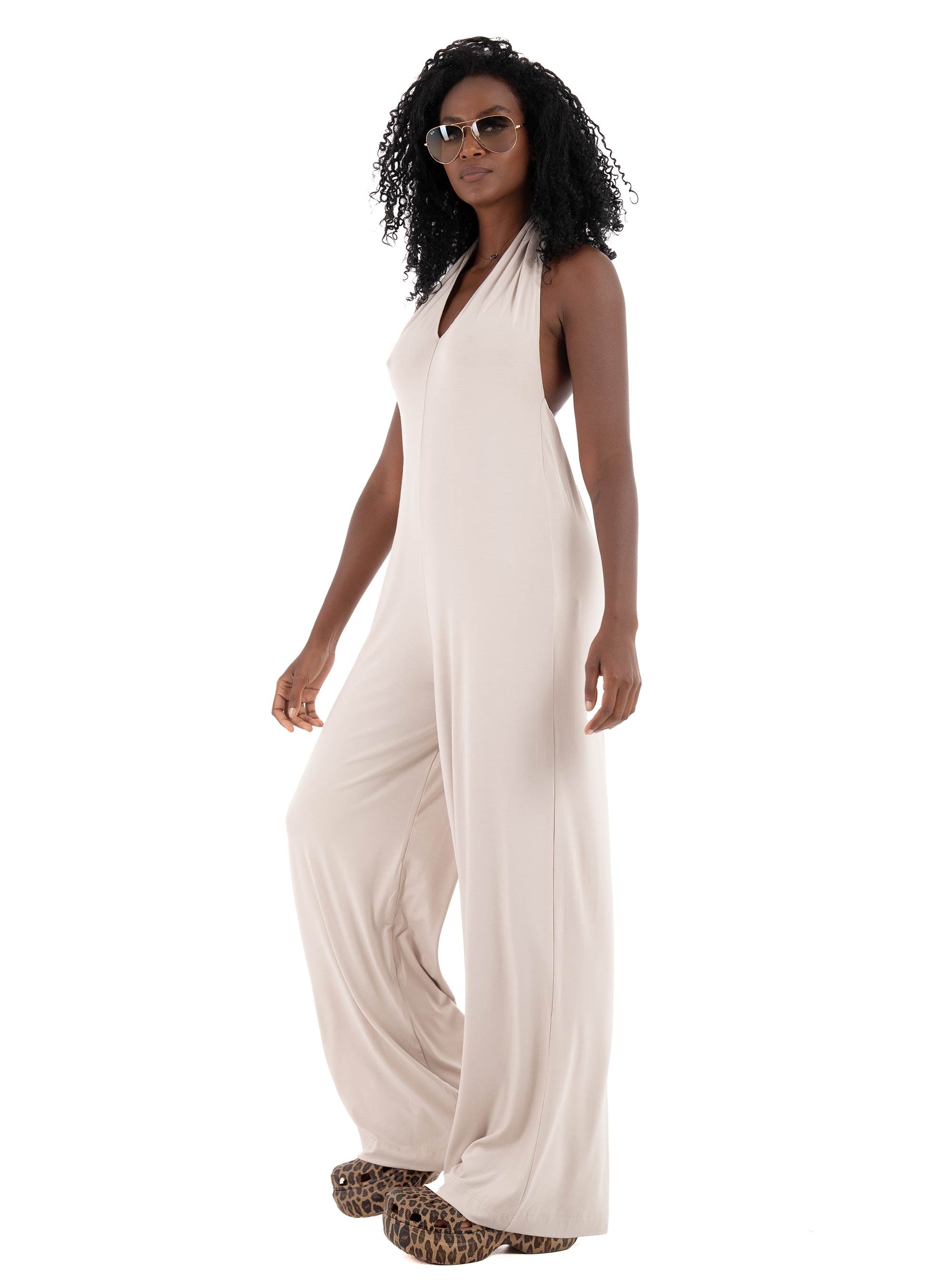 Four Minds Open Back Jumpsuit - Light Beige