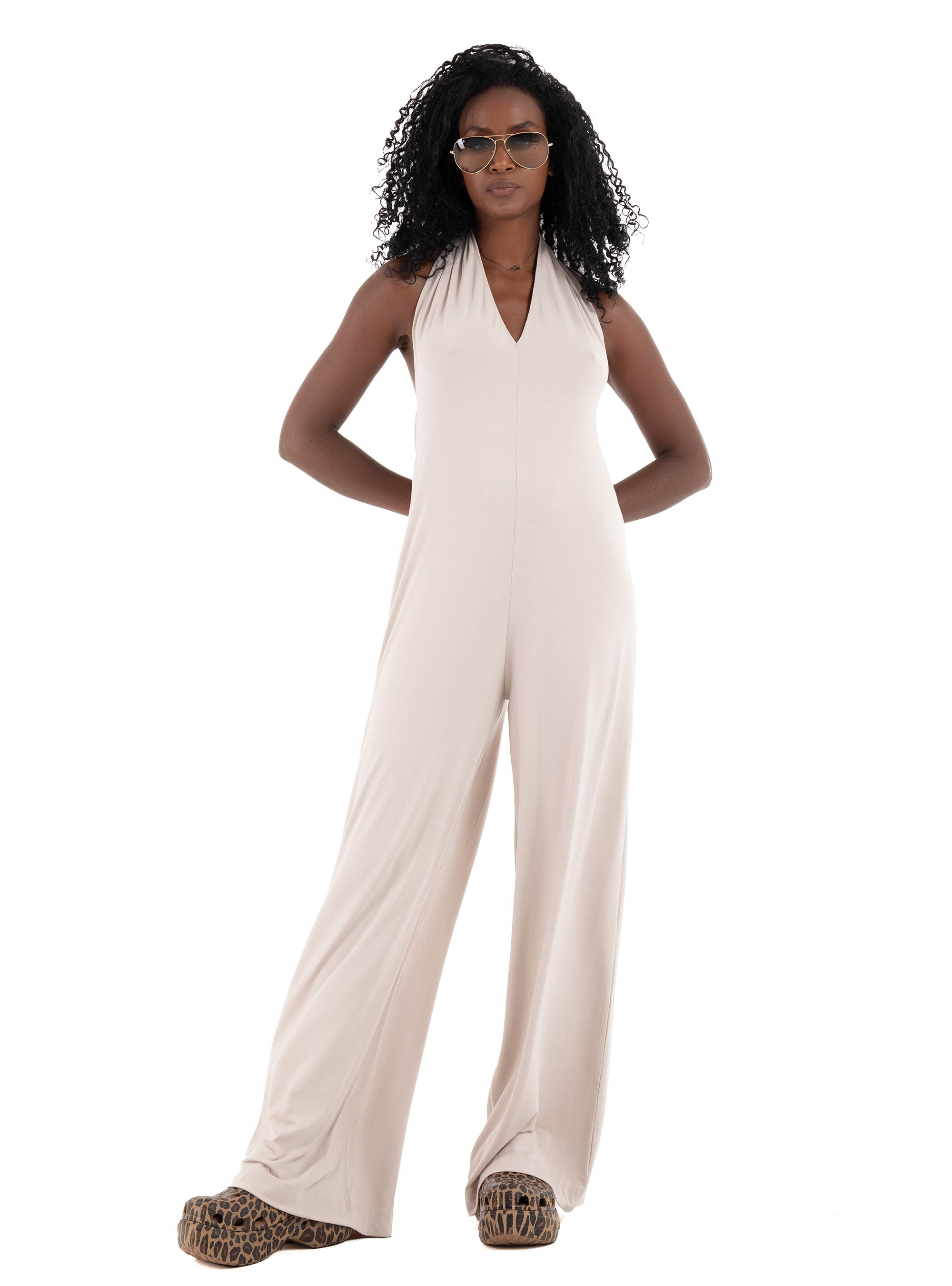 Four Minds Open Back Jumpsuit - Light Beige
