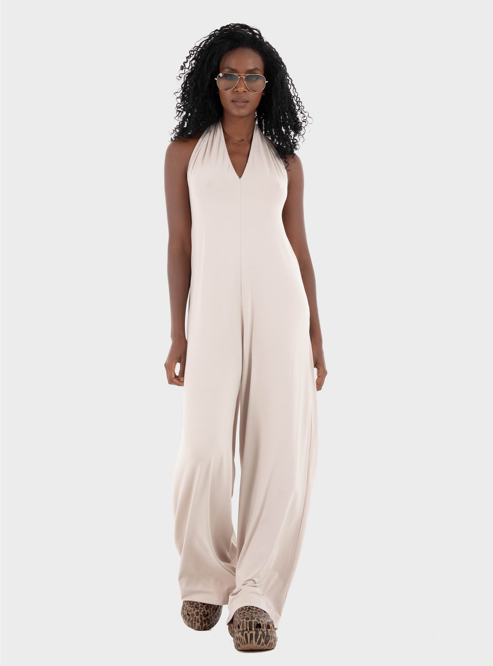 Four Minds Open Back Jumpsuit - Light Beige