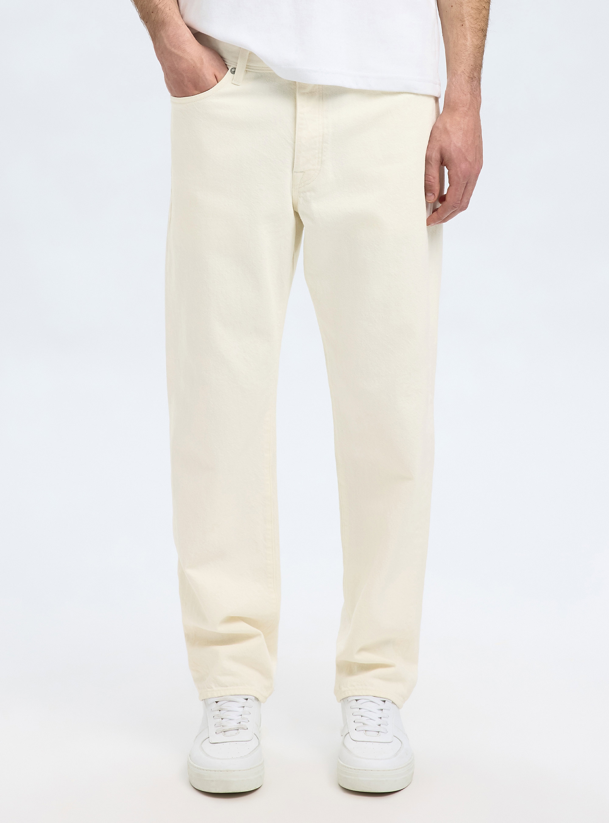 Selected 196-Straight Scott 201 Ecru Hemp Jeans - White