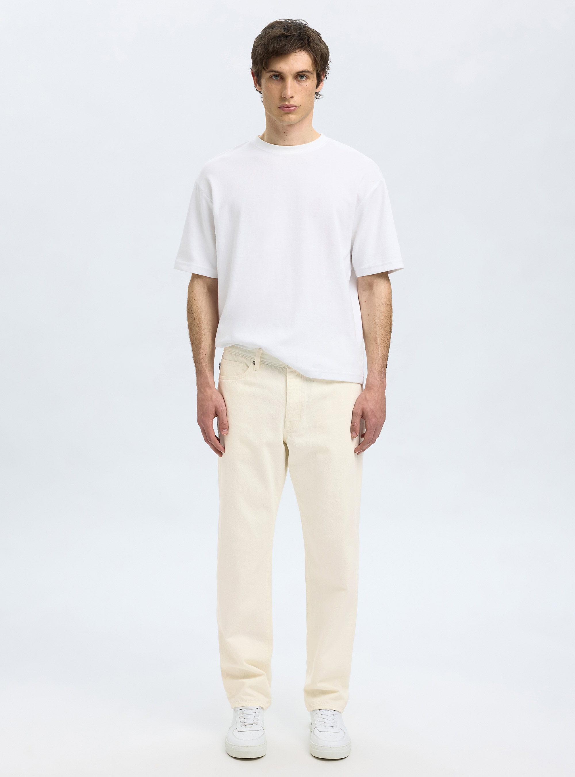 Selected 196-Straight Scott 201 Ecru Hemp Jeans - White
