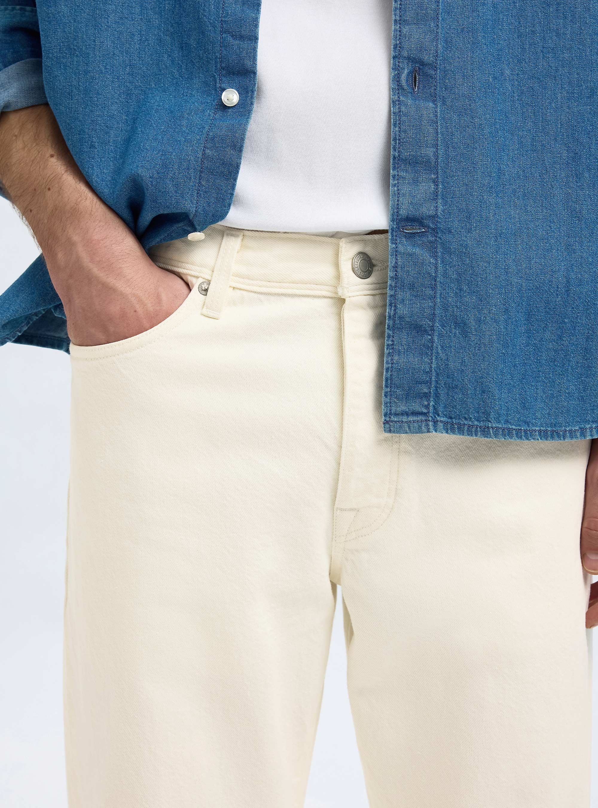 Selected 196-Straight Scott 201 Ecru Hemp Jeans - White