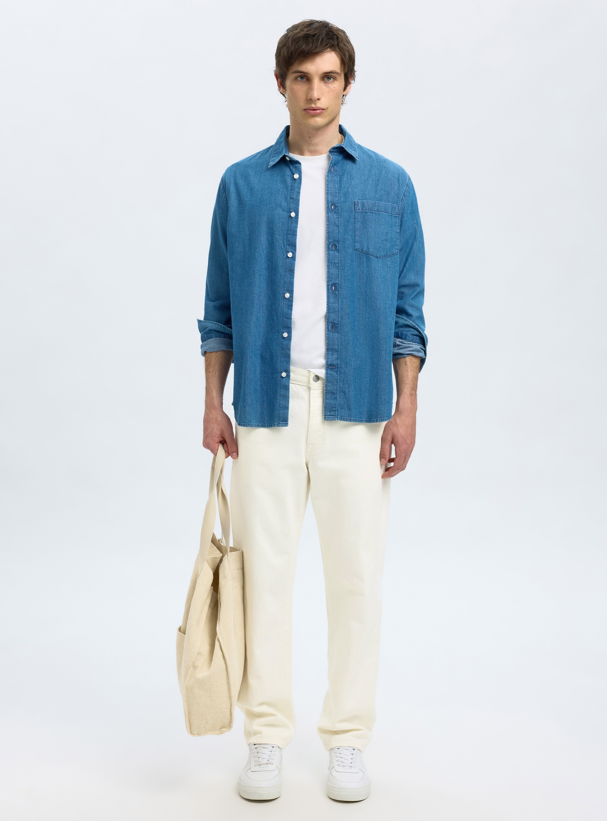Selected 196-Straight Scott 201 Ecru Hemp Jeans - White