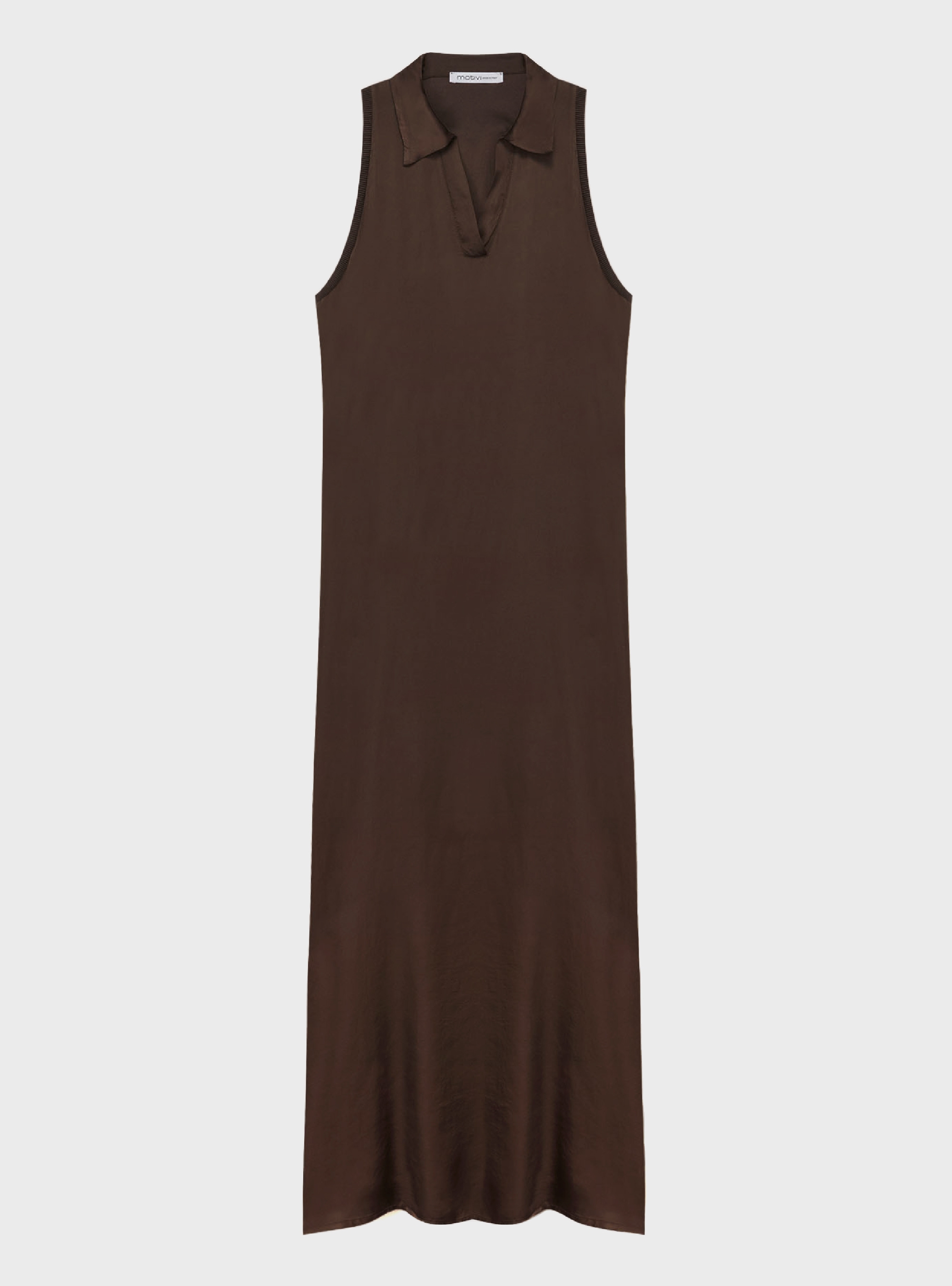 motivi Long dress with satin collar - Brown