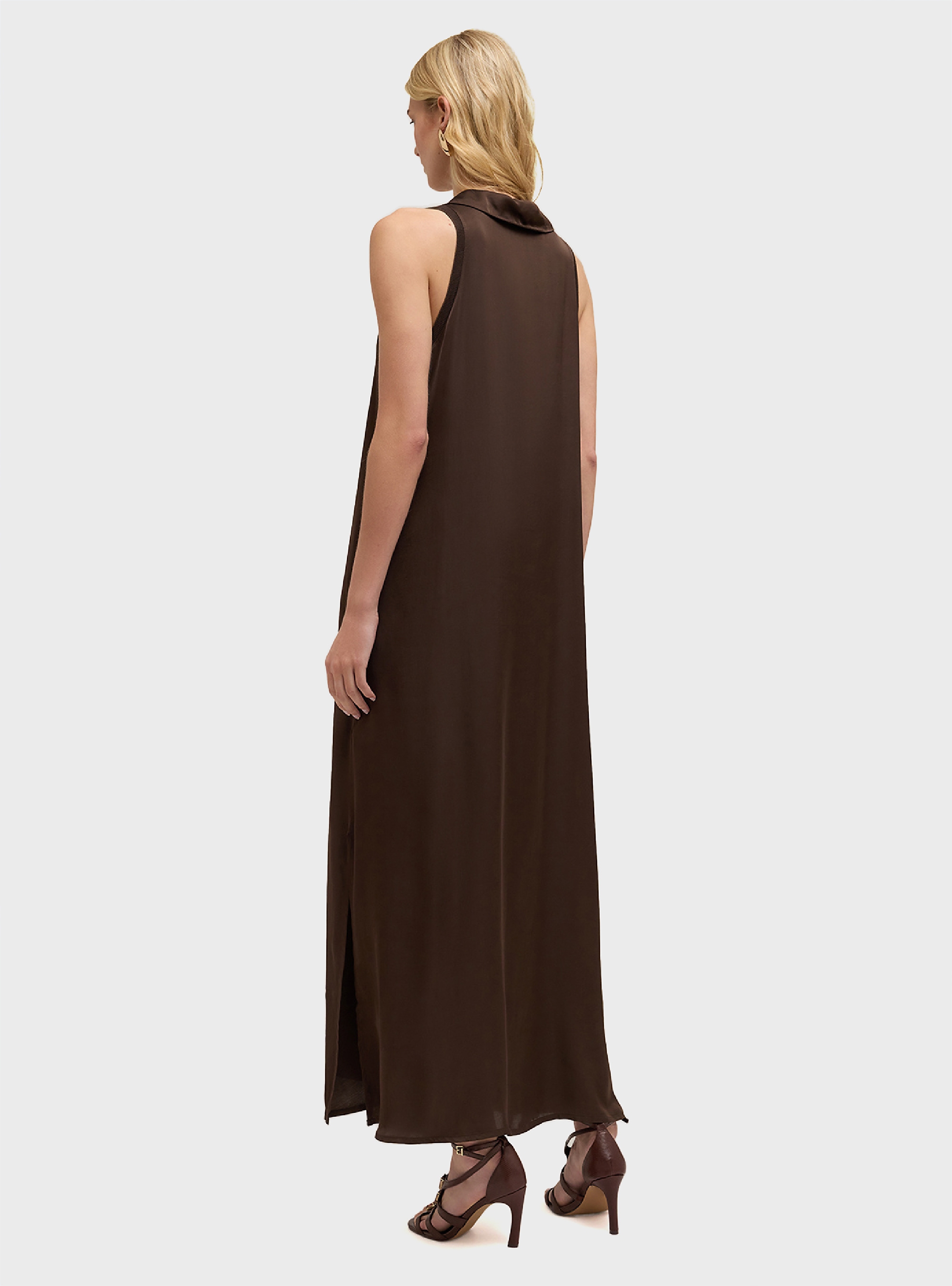 motivi Long dress with satin collar - Brown