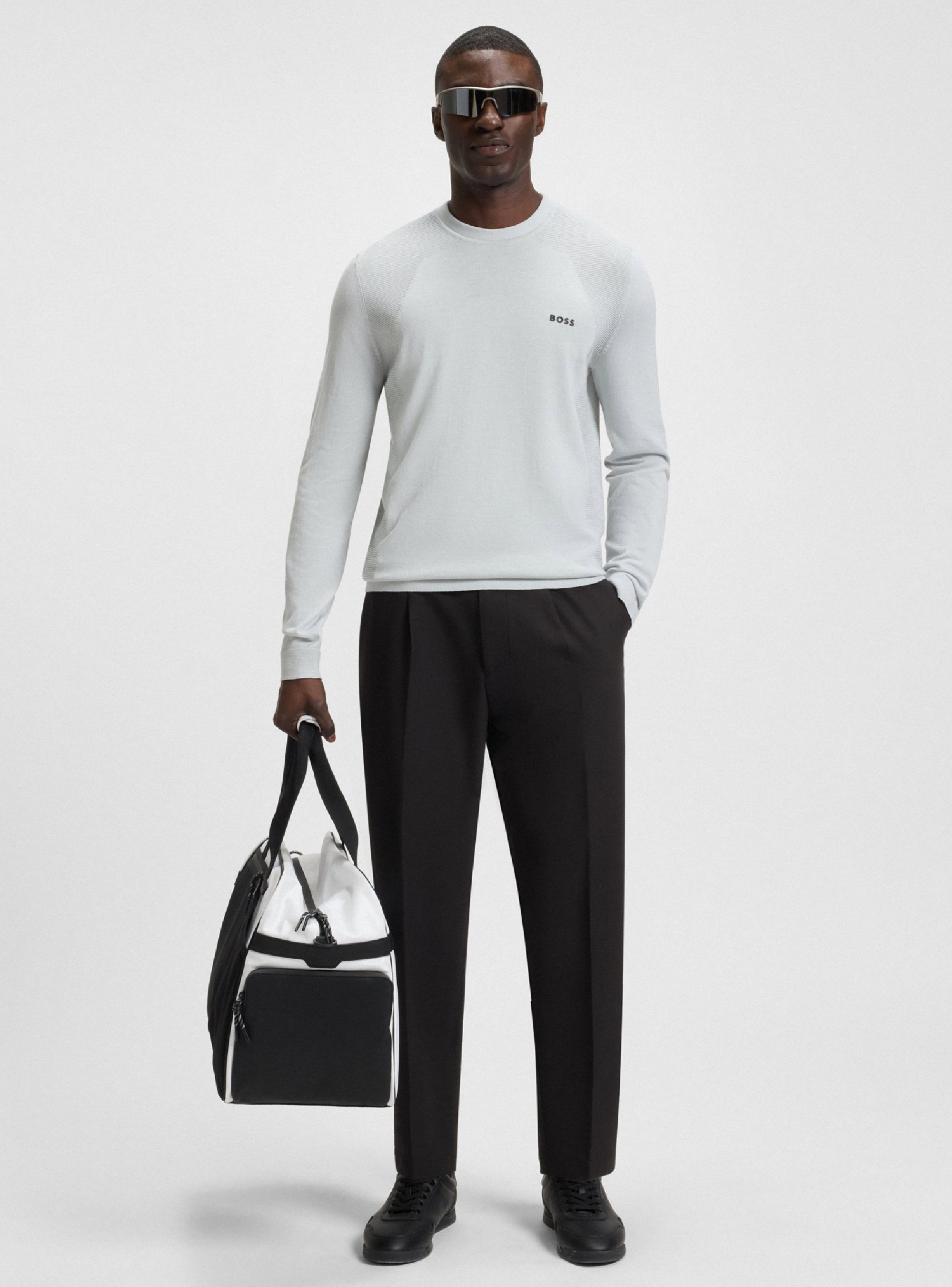BOSS Tapered Fit Water Repellent Trousers T_Convert-Pleat - Black