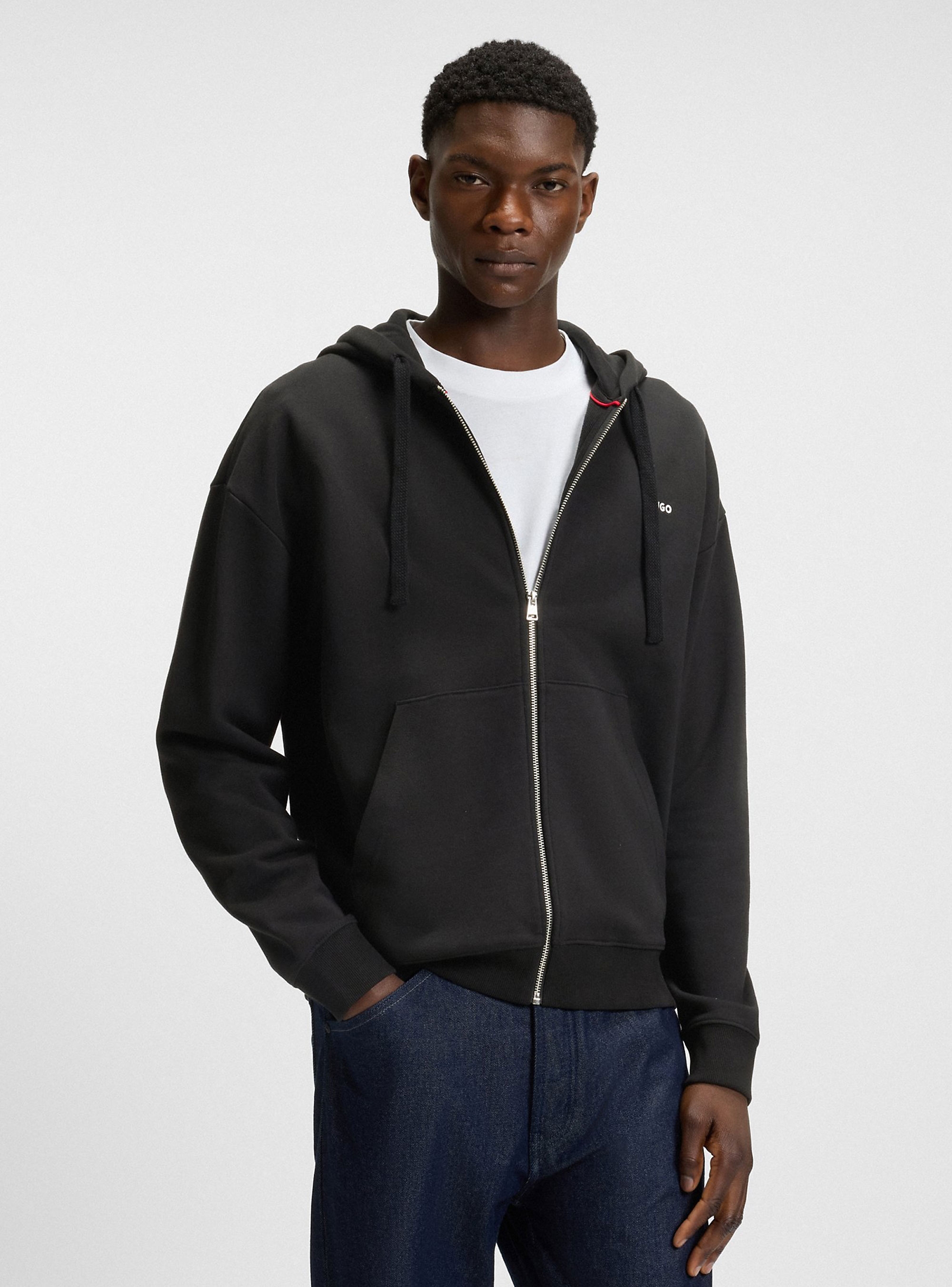 HUGO Relaxed-Fit Zip-Up Hoodie In Cotton Terry Dapozip - Black