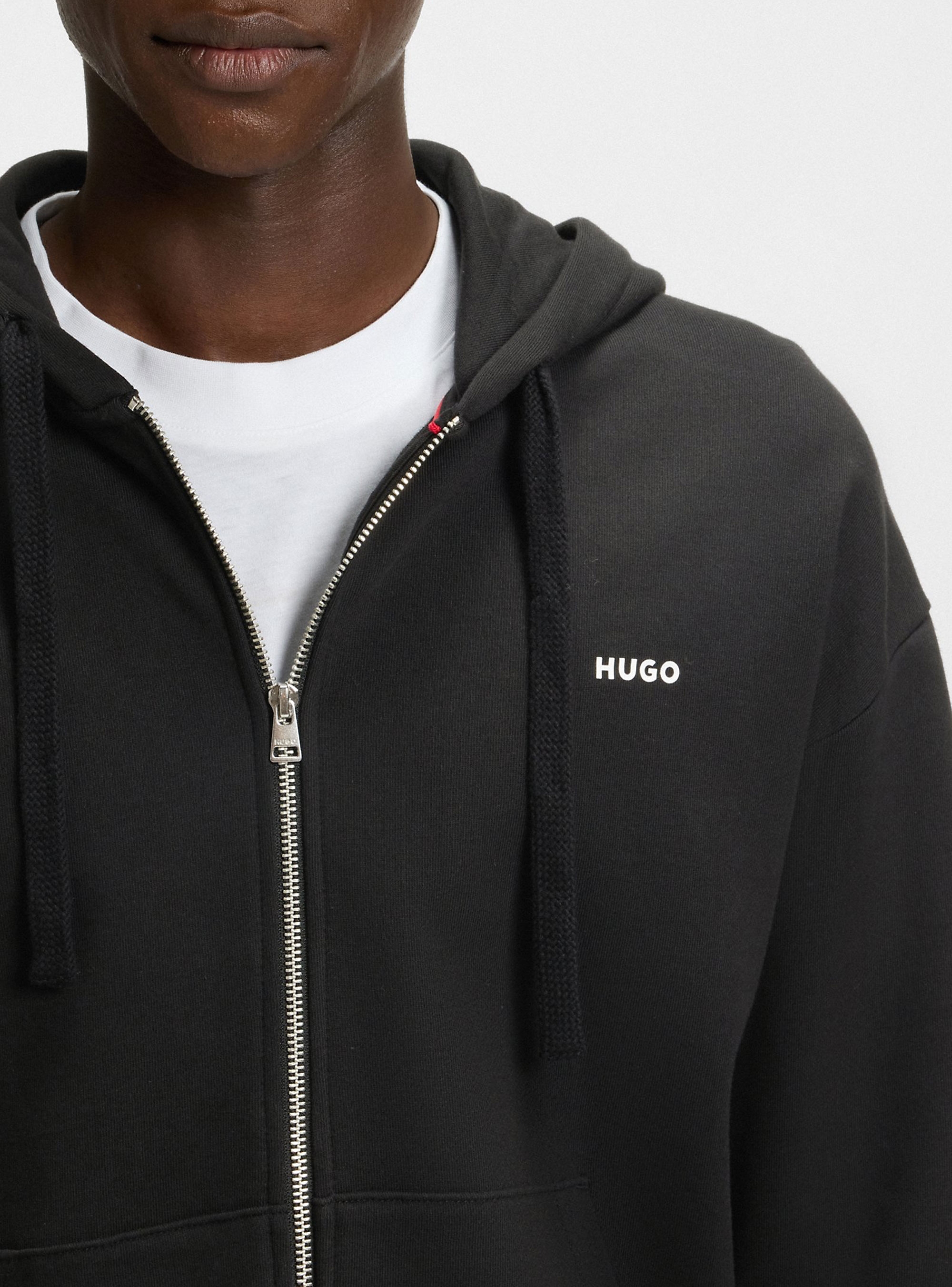 HUGO Relaxed-Fit Zip-Up Hoodie In Cotton Terry Dapozip - Black