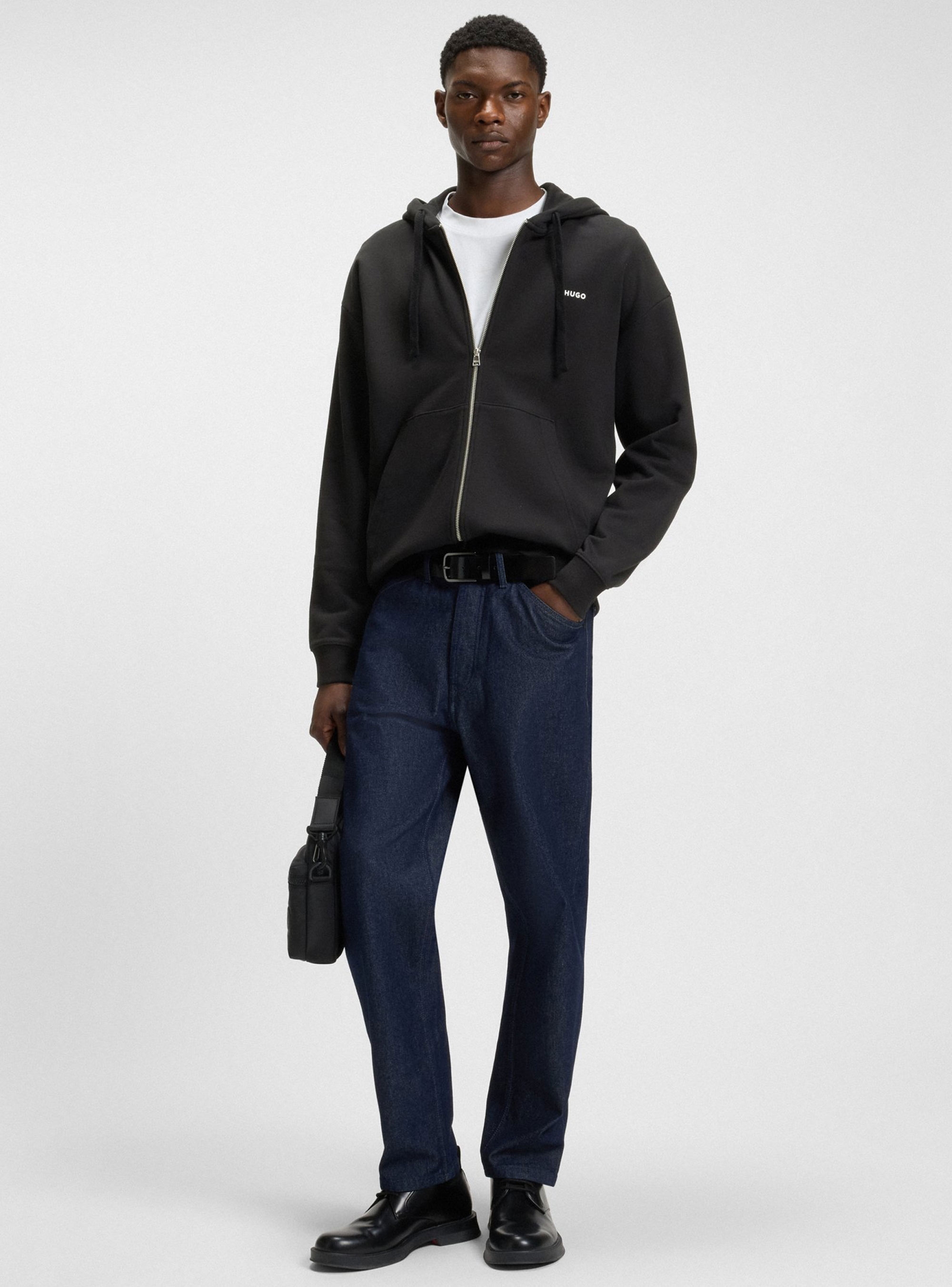 HUGO Relaxed-Fit Zip-Up Hoodie In Cotton Terry Dapozip - Black