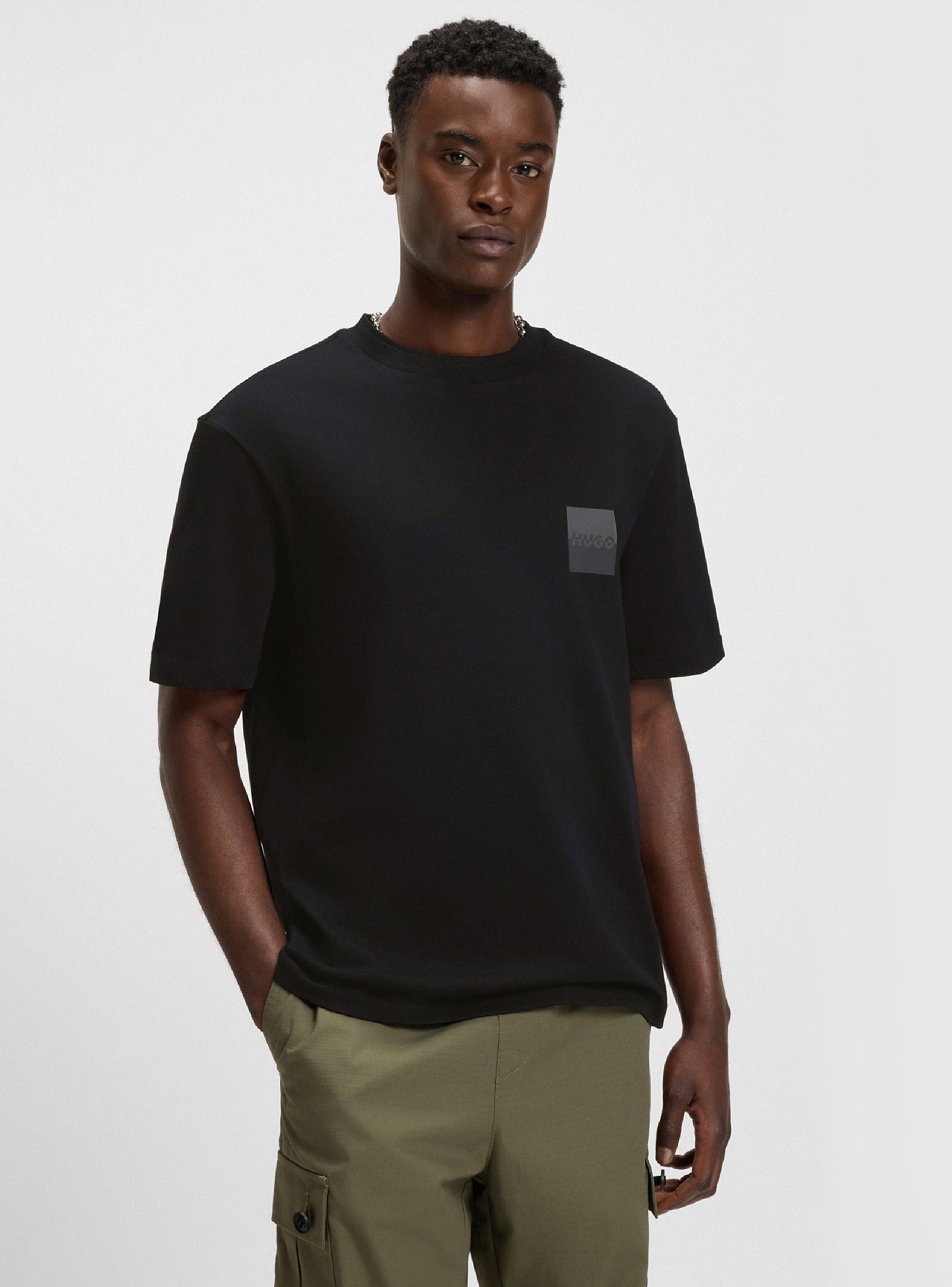 HUGO Relaxed-Fit T-Shirt In Cotton With Split Logos Dusplito - Black