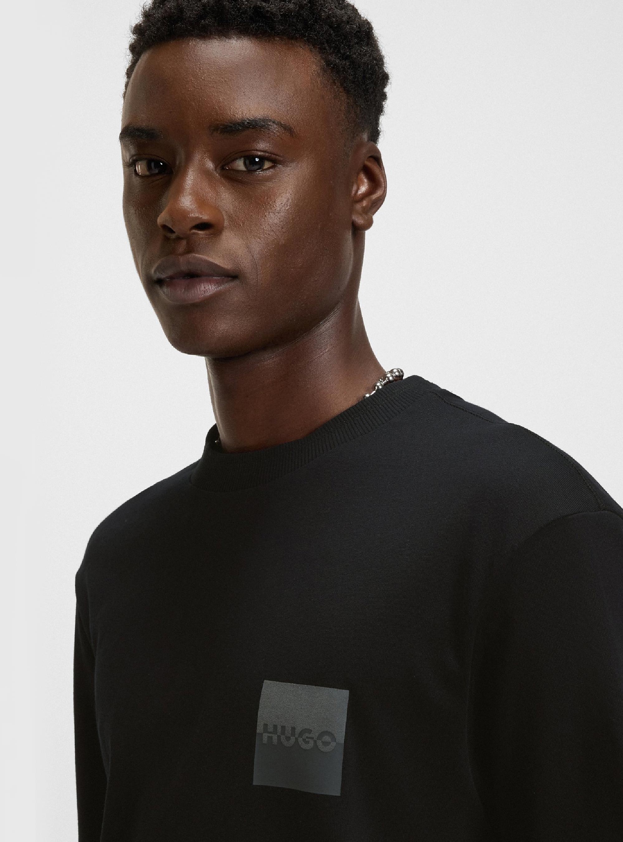 HUGO Relaxed-Fit T-Shirt In Cotton With Split Logos Dusplito - Black