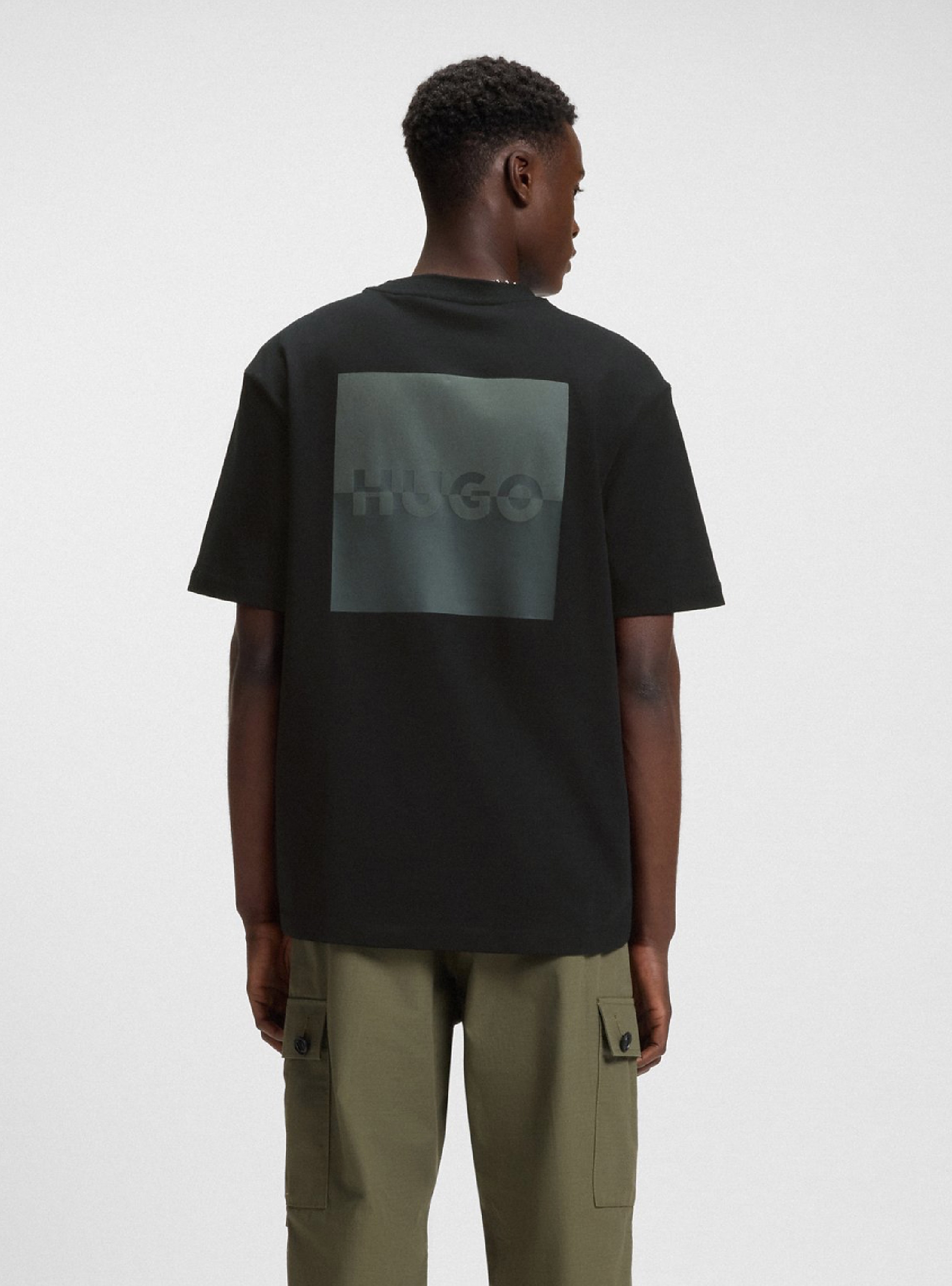 HUGO Relaxed-Fit T-Shirt In Cotton With Split Logos Dusplito - Black