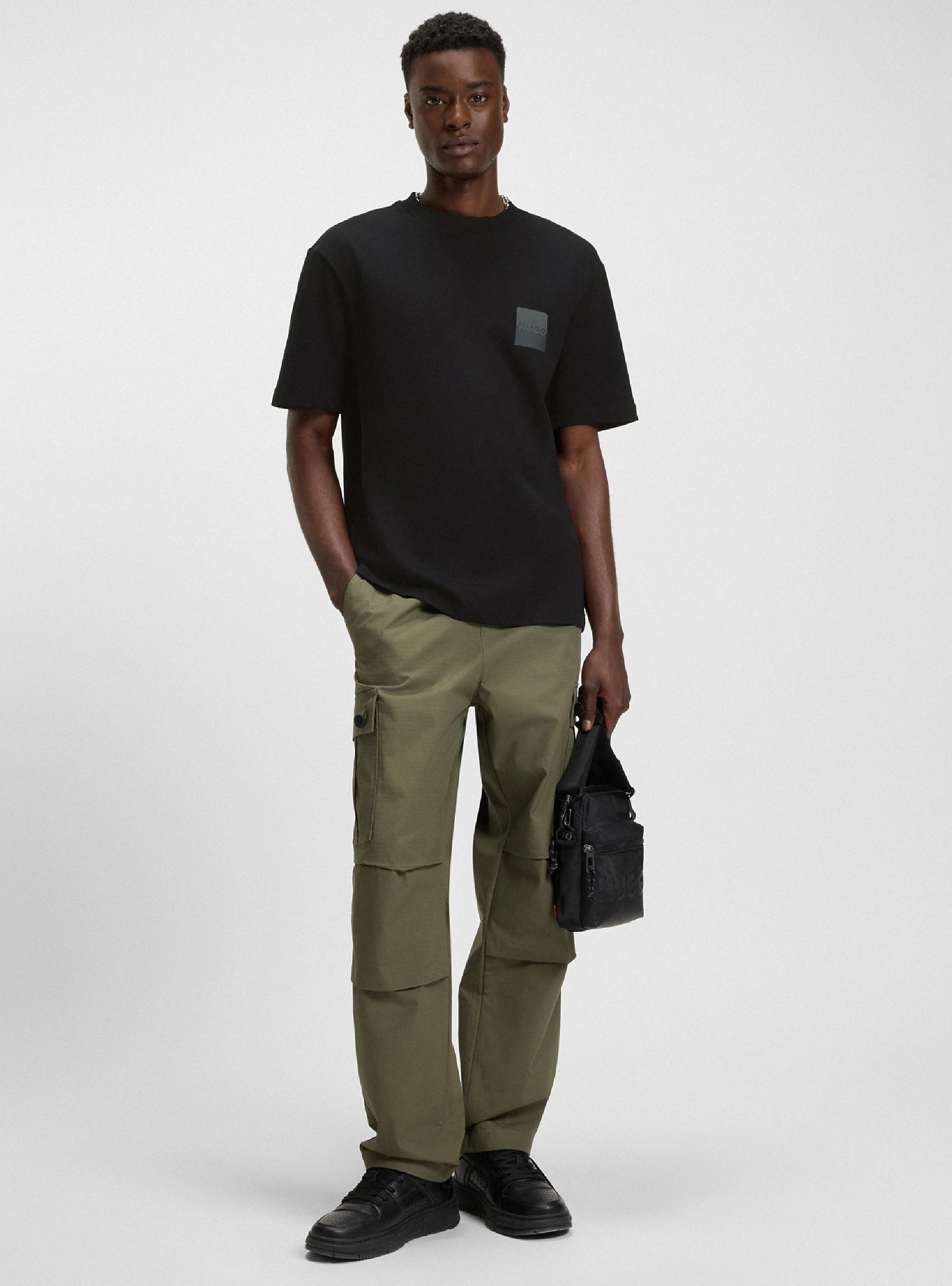 HUGO Relaxed-Fit T-Shirt In Cotton With Split Logos Dusplito - Black