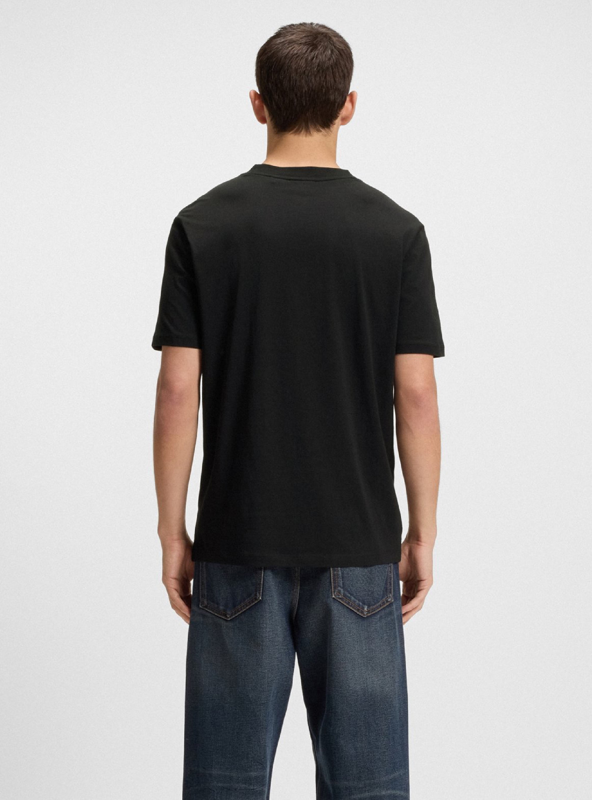 HUGO Cotton-Jersey T-Shirt With Split-Logo Print  Dapusi - Black