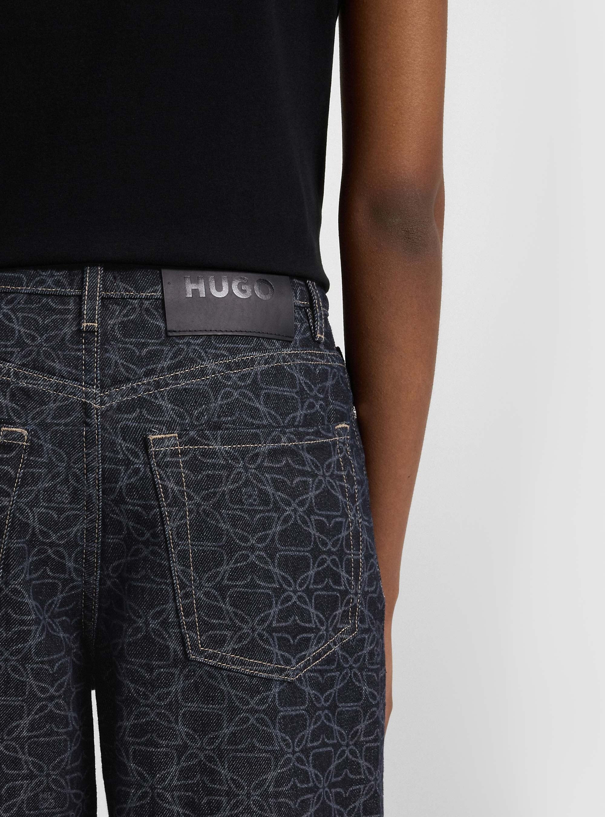 HUGO Super-Wide-Leg Jeans In Monogram Laser-Print Denim  937_13 - Denim