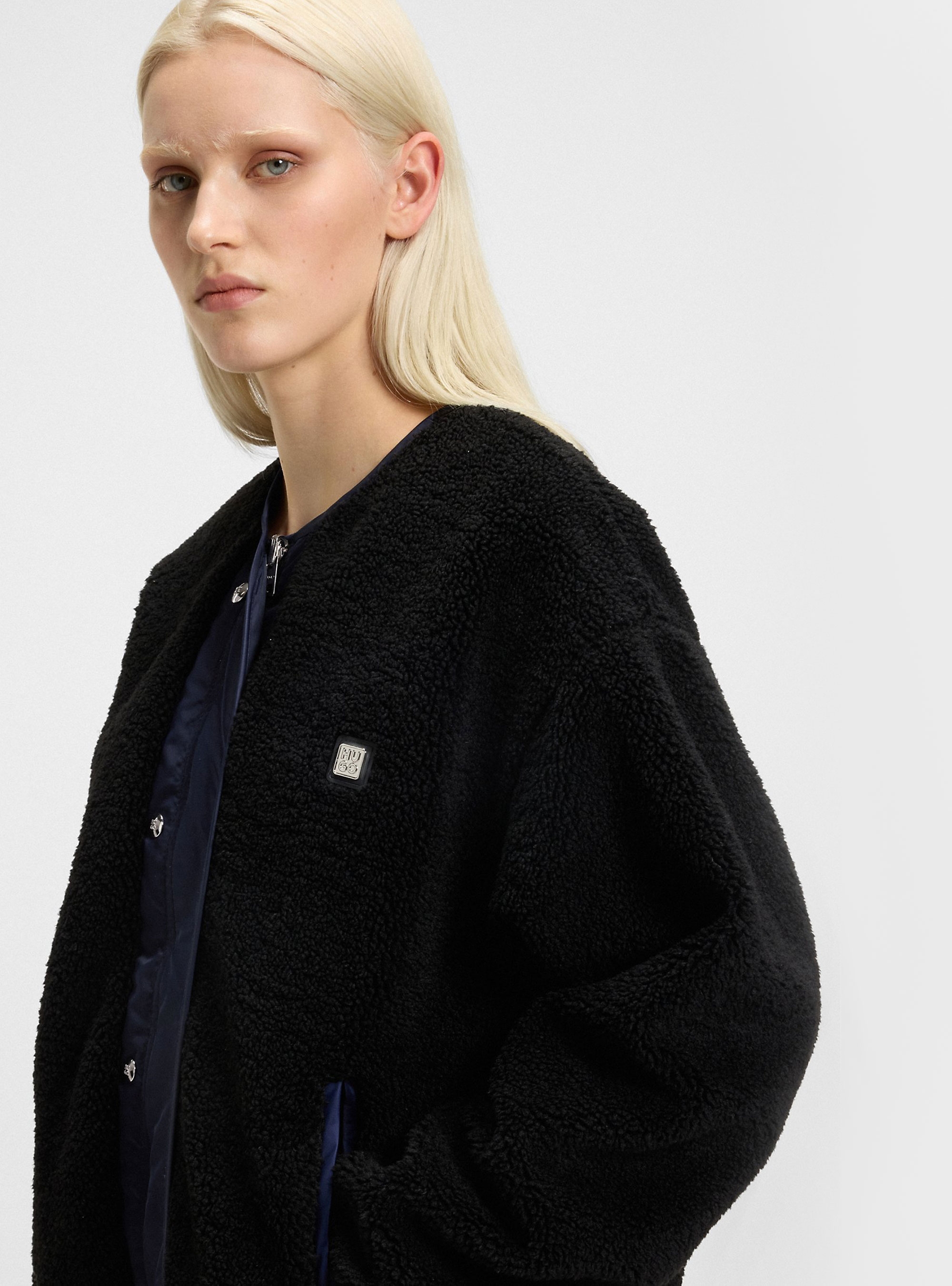 HUGO Reversible Jacket With Teddy And Water-Repellent Fabrics Falorana-1 - Navy