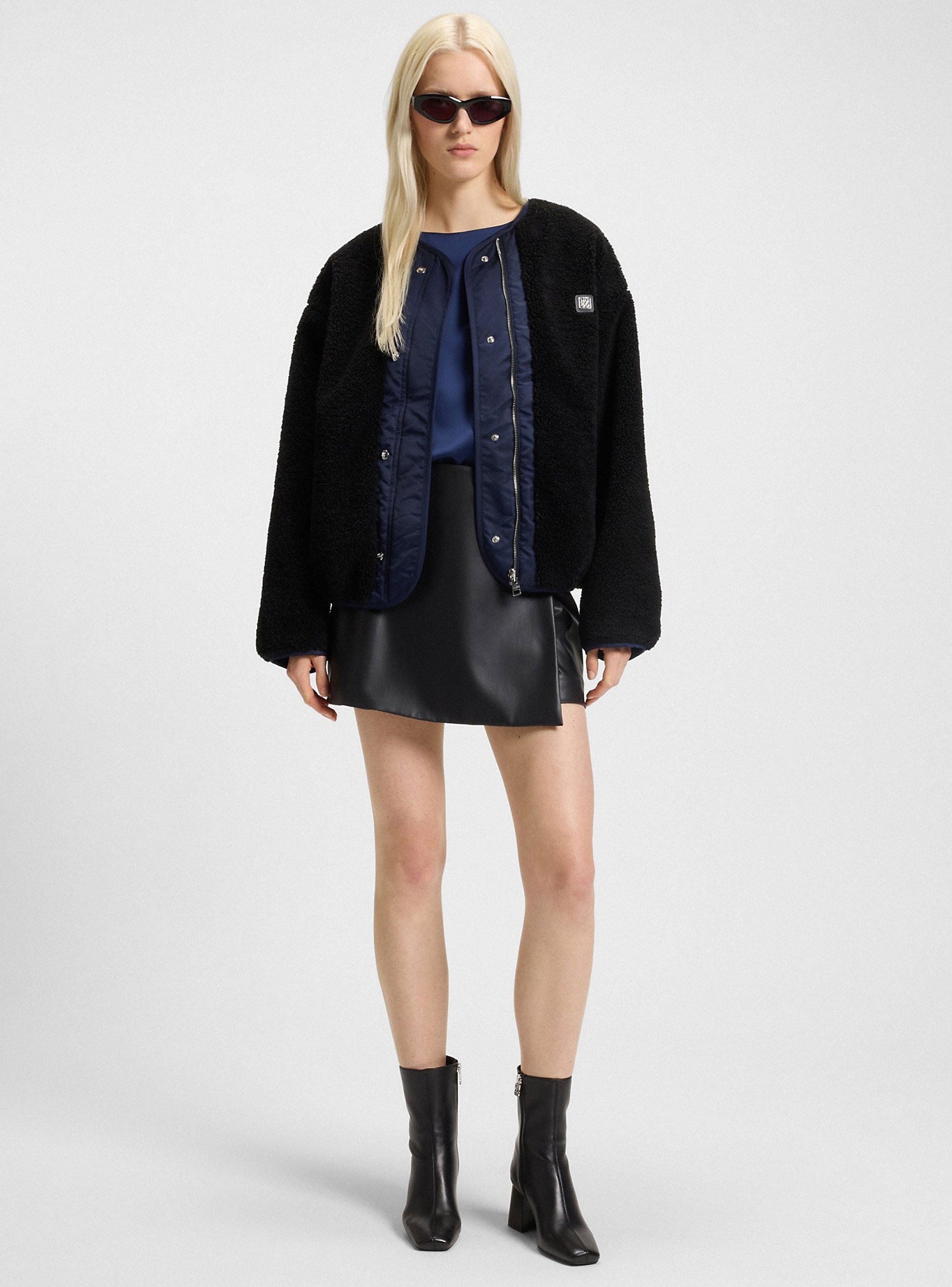 HUGO Reversible Jacket With Teddy And Water-Repellent Fabrics Falorana-1 - Navy