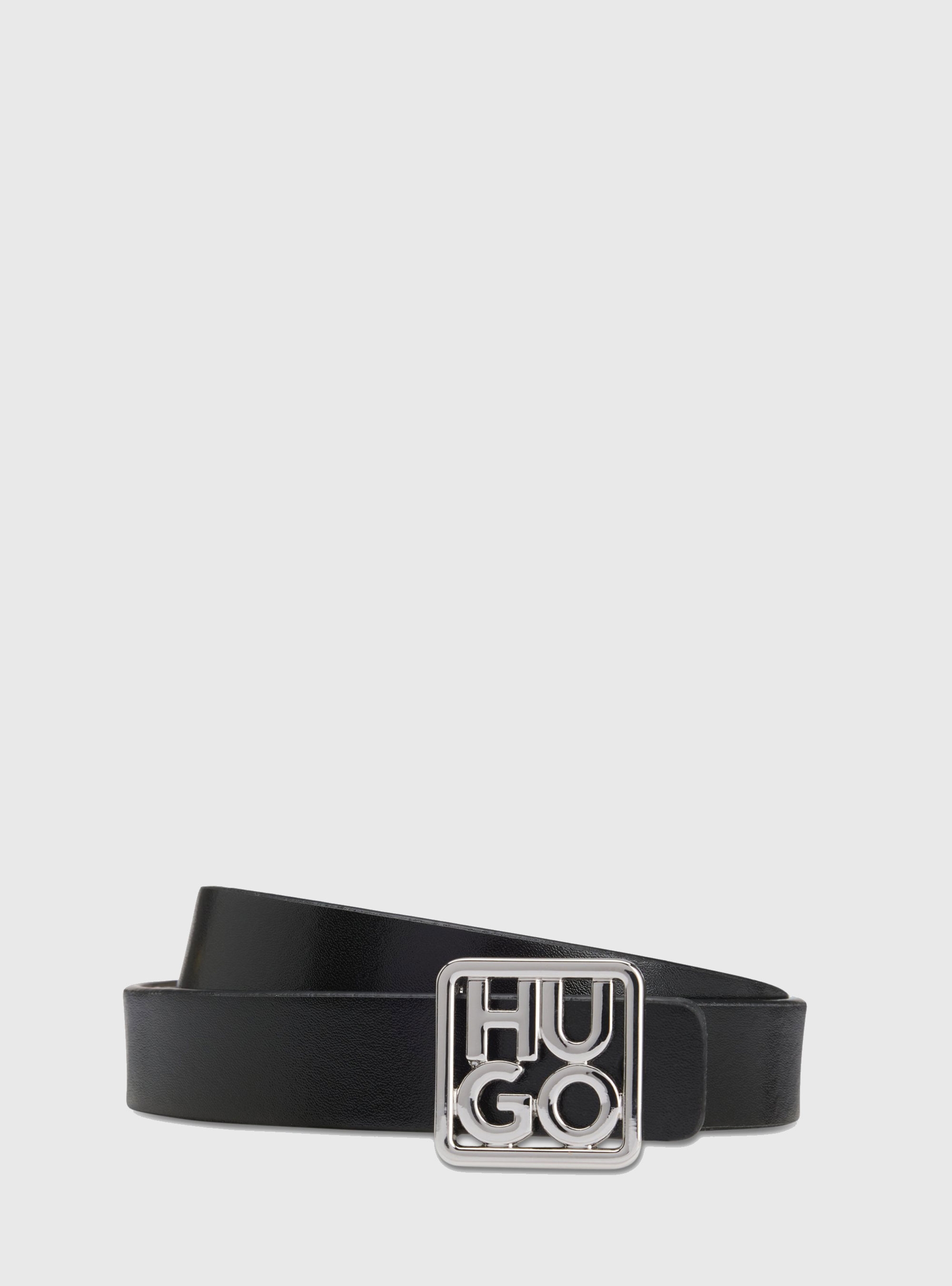 HUGO Italian-Leather Reversible Belt With Stacked-Logo Buckle Petrissa_Sr20 - Black