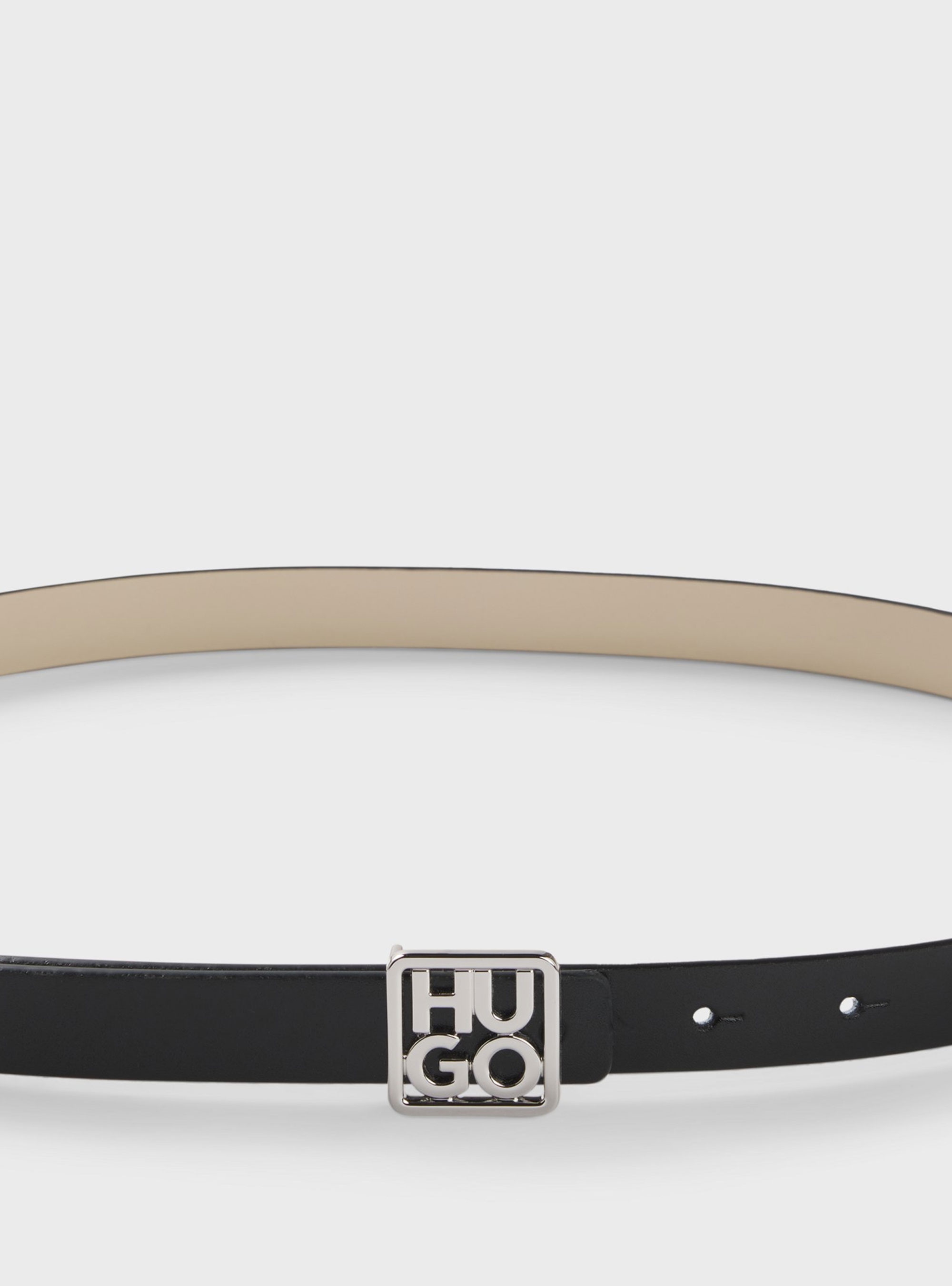 HUGO Italian-Leather Reversible Belt With Stacked-Logo Buckle Petrissa_Sr20 - Black